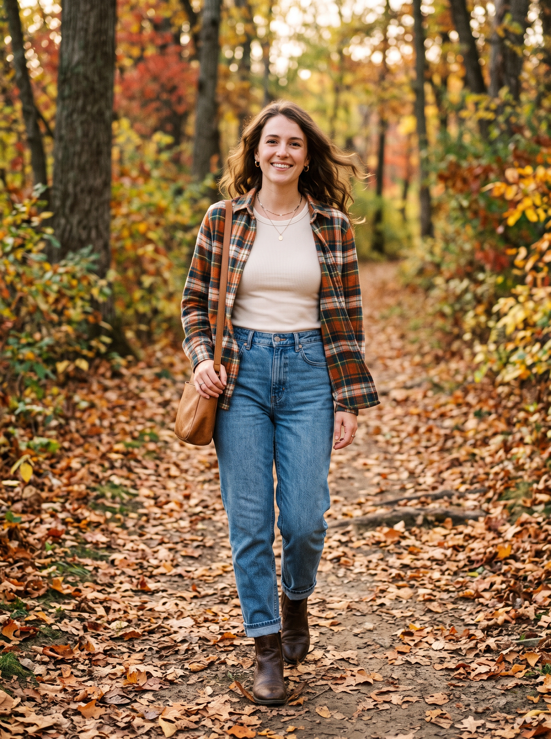 Flannel Shirt With a Thermal Top and Mom Jeans