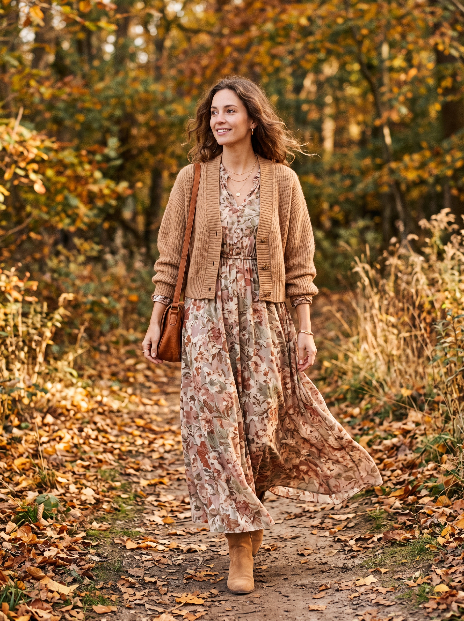 Floral Maxi Dress With Cropped Knit Cardigan