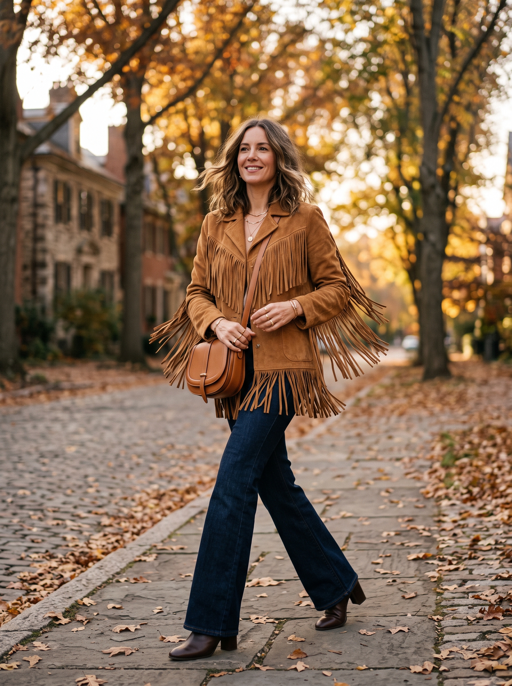 Fringed Jacket With Dark Flare Jeans