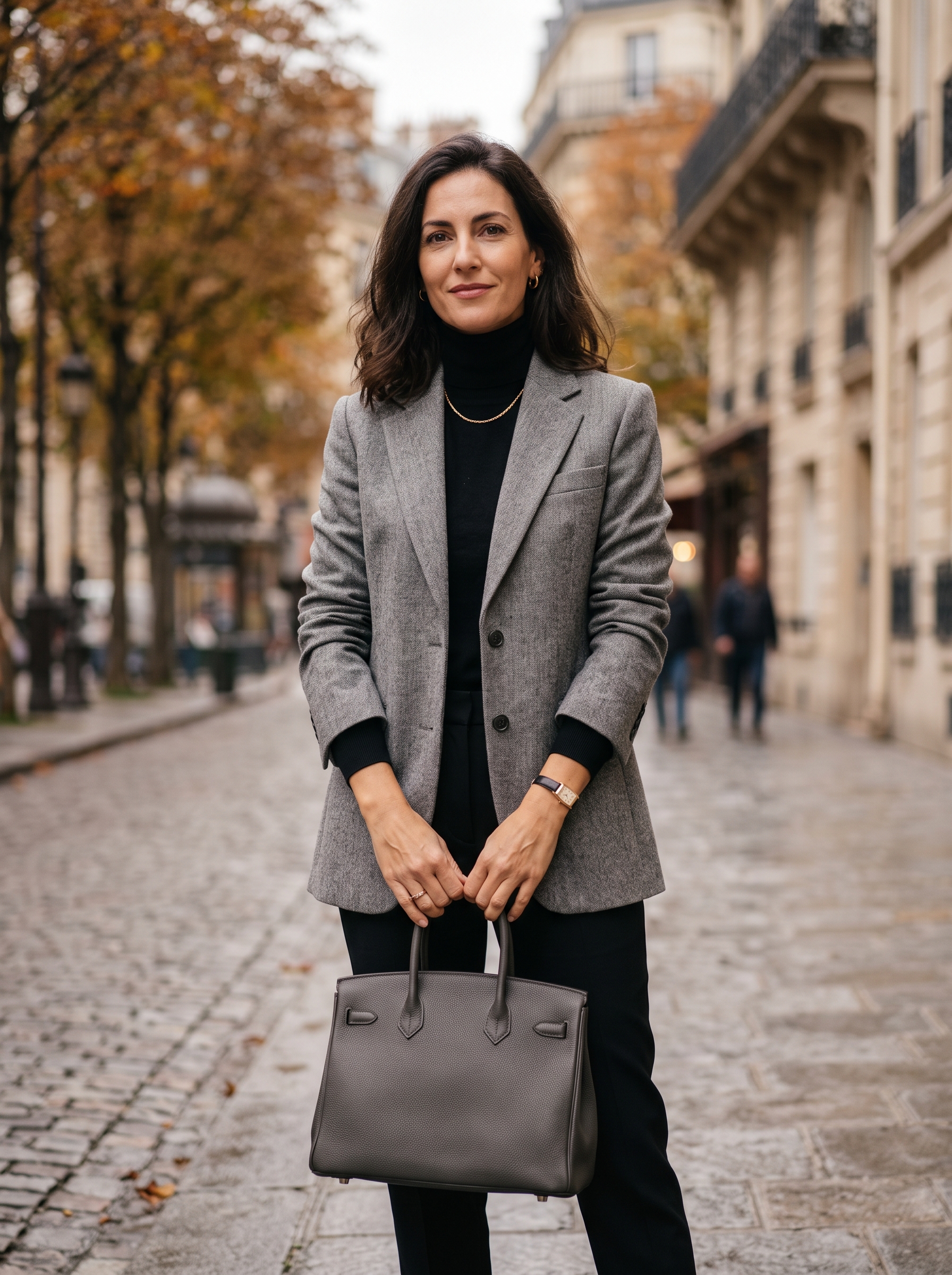 Gray Blazer With Black Turtleneck