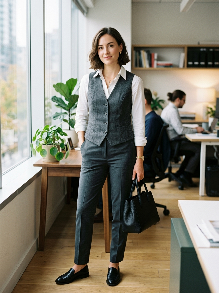 Gray Vest With Crisp White Shirt