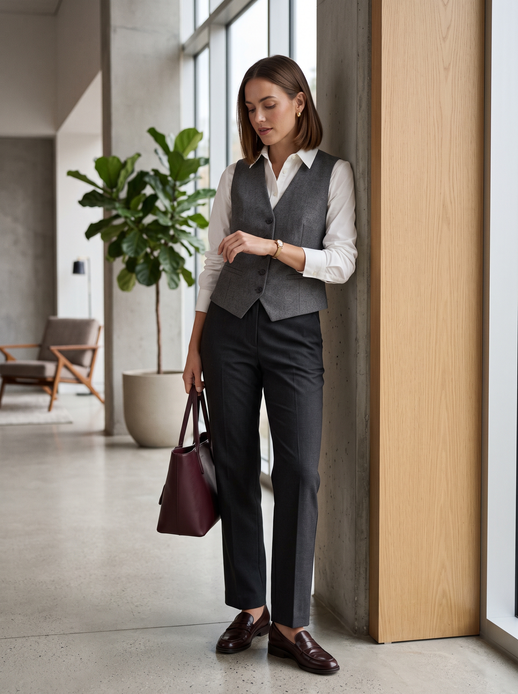 Gray Vest With White Shirt and Trousers