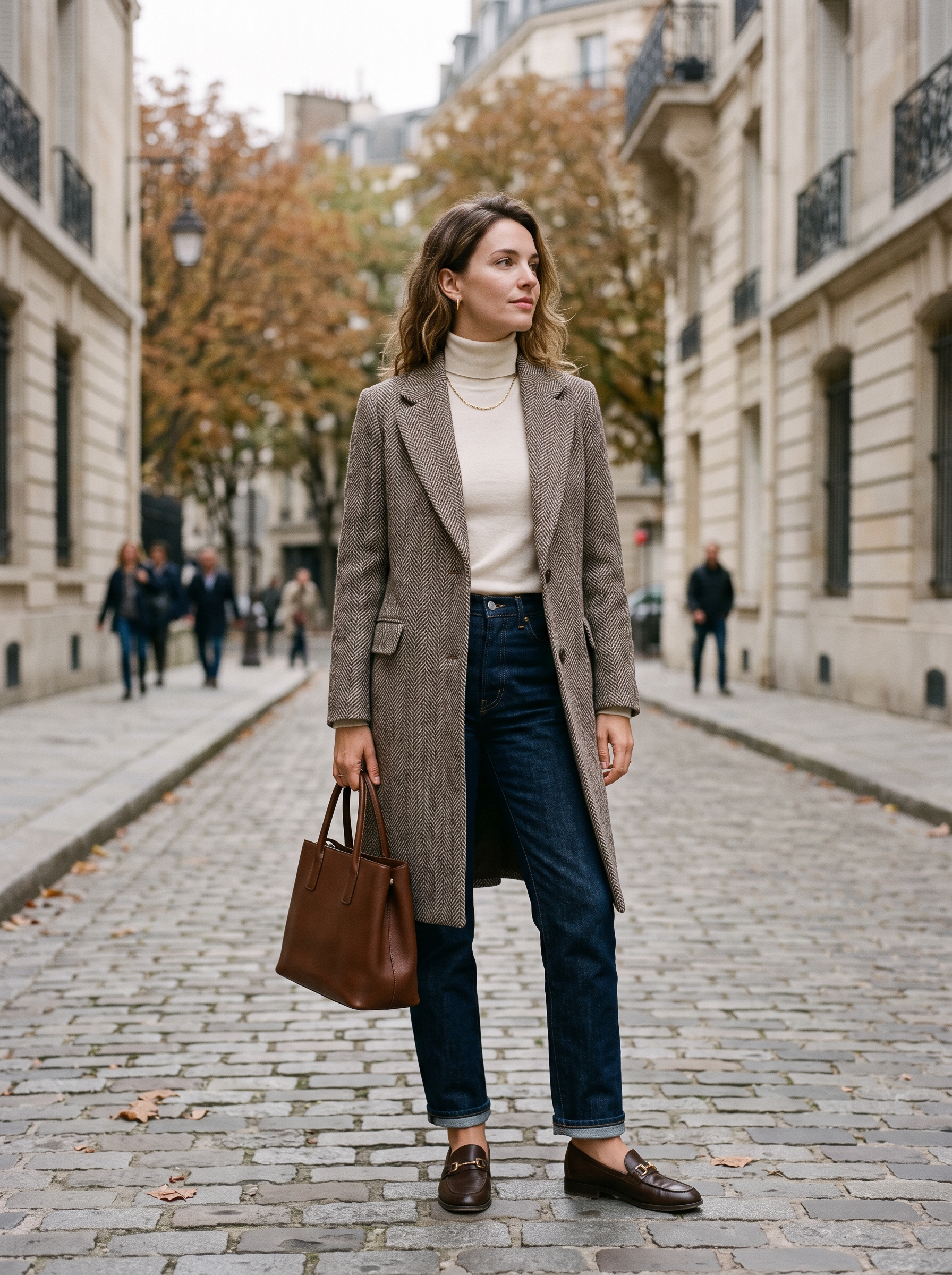 Herringbone Coat With Dark Denim