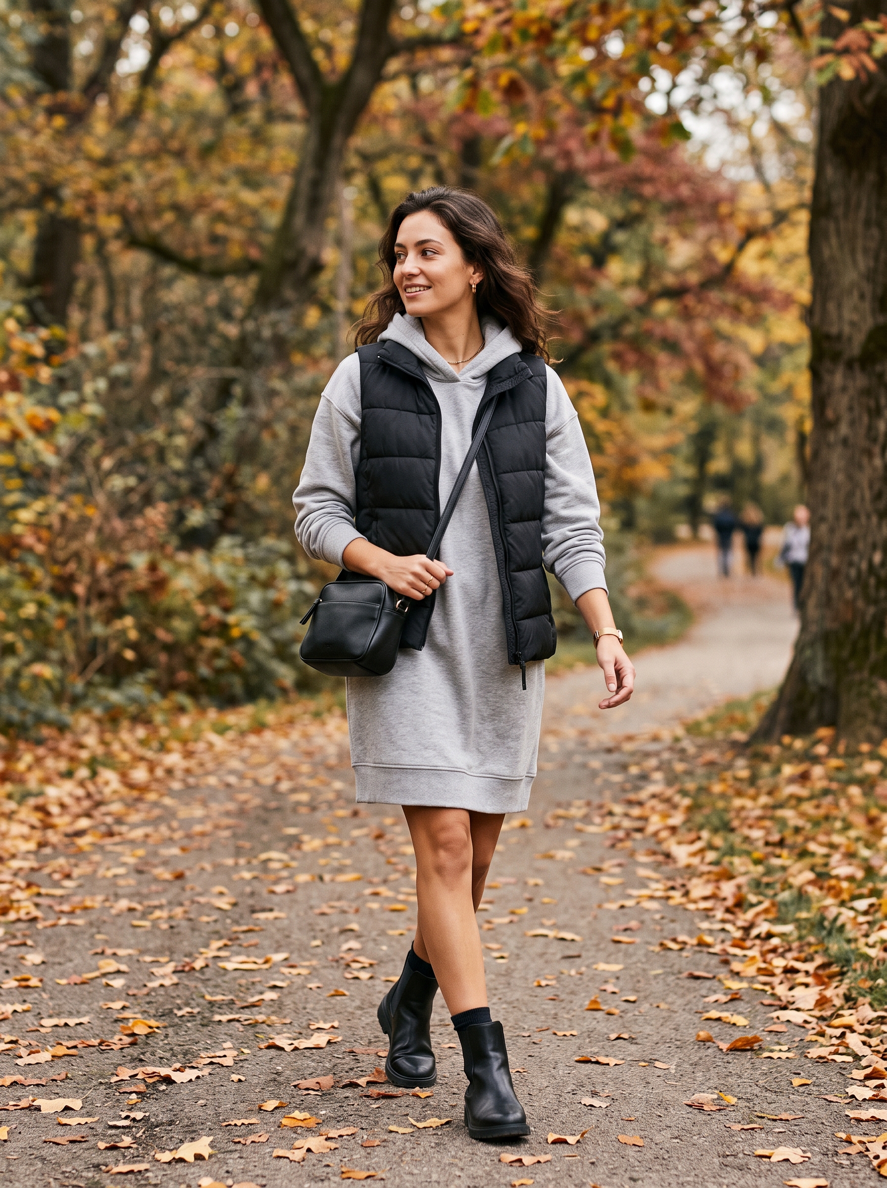 Hoodie Dress With a Puffer Vest