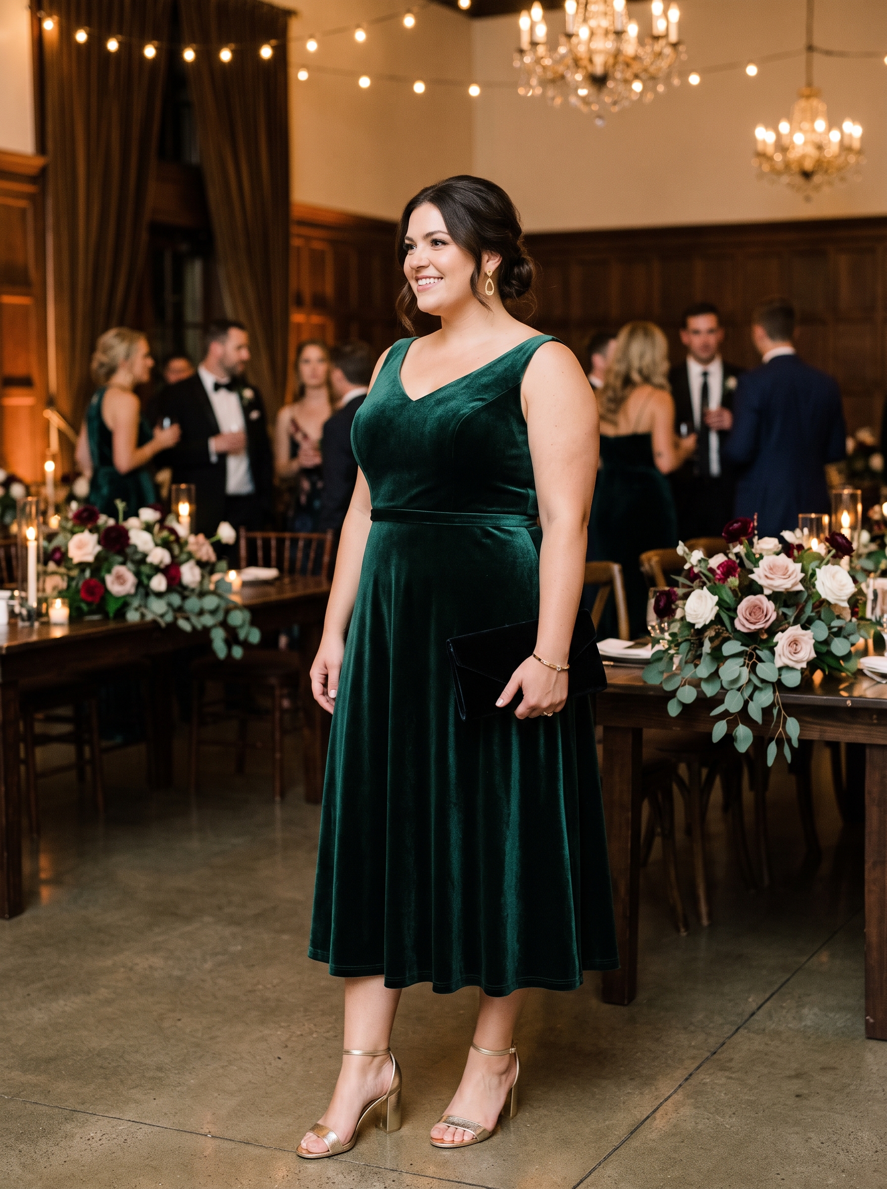 Hunter Green Velvet Midi Dress