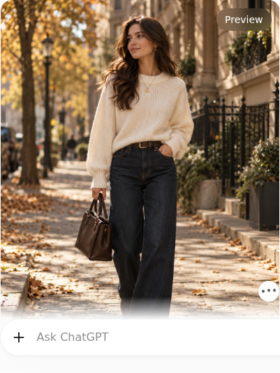 Ivory Sweater With Dark Wide-Leg Jeans