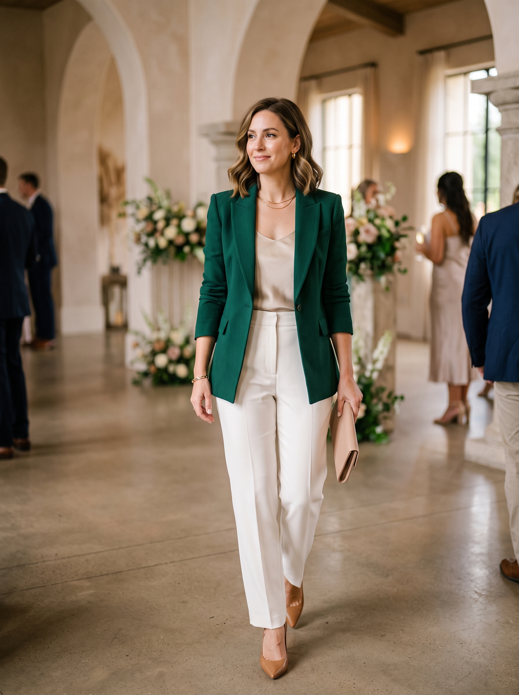 Ivory Trousers With Jewel-Tone Blazer