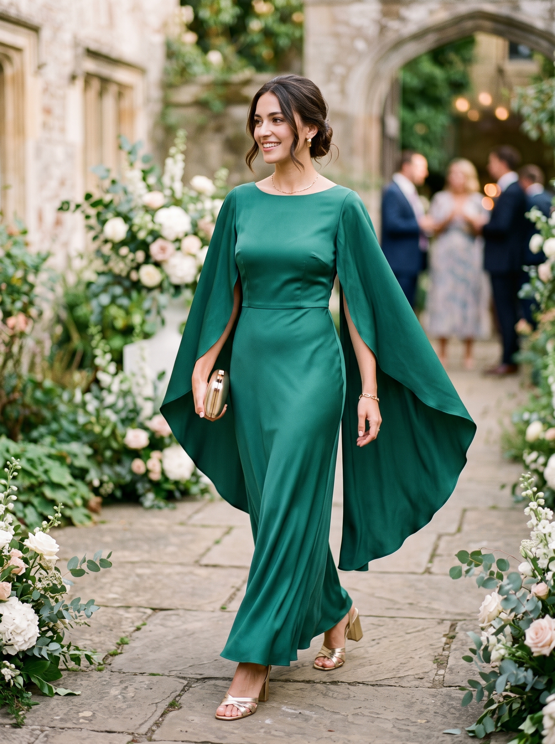 Jade Green Cape Sleeve Dress