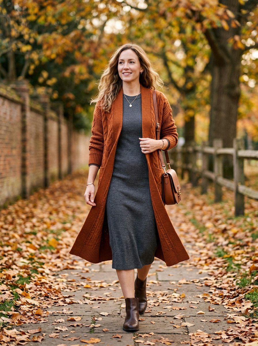 Knit Dress With a Long Cardigan