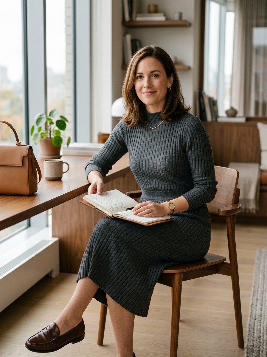 Knit Midi Dress With Leather Loafers