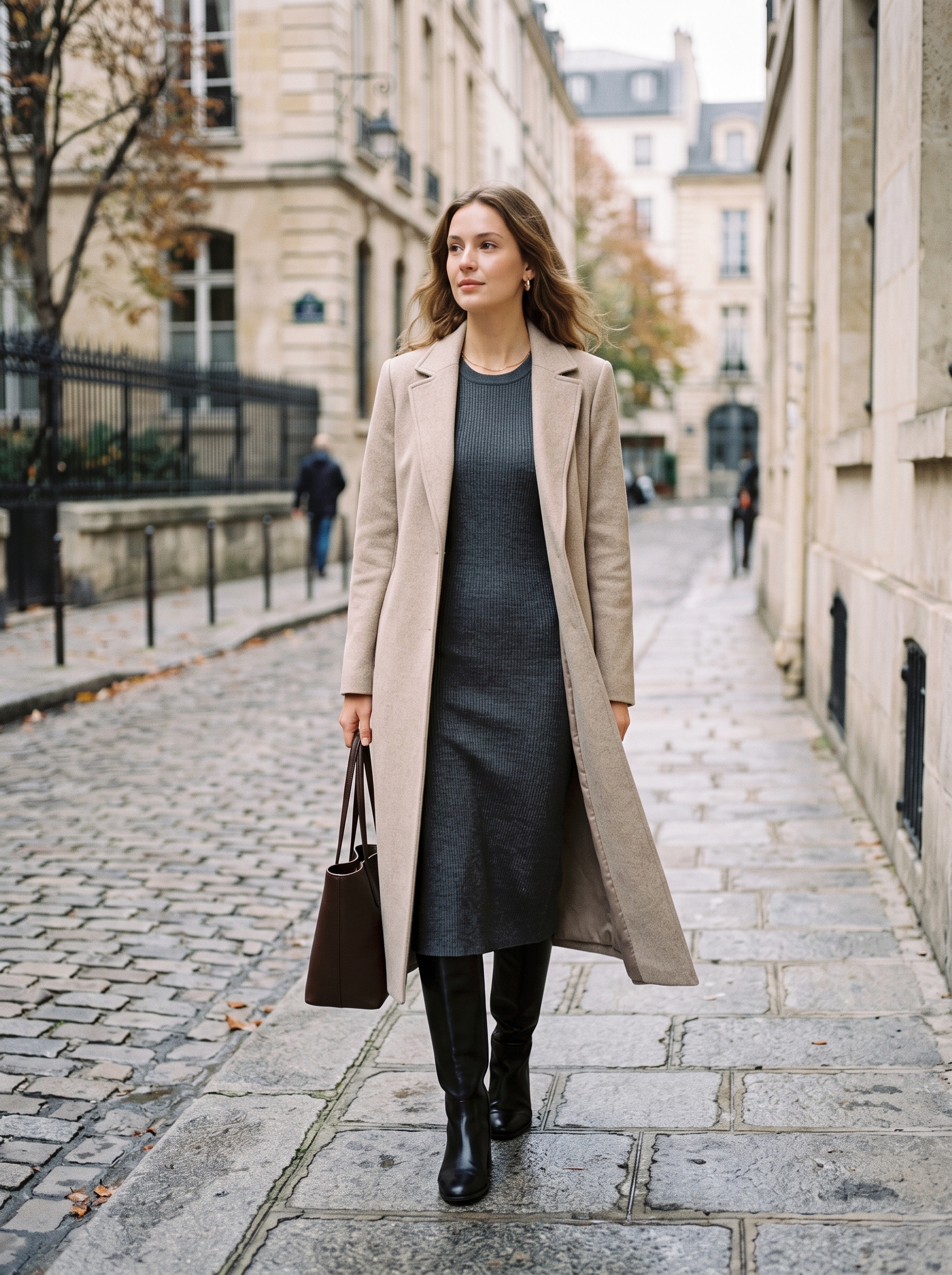 Knit Midi Dress With Long Coat