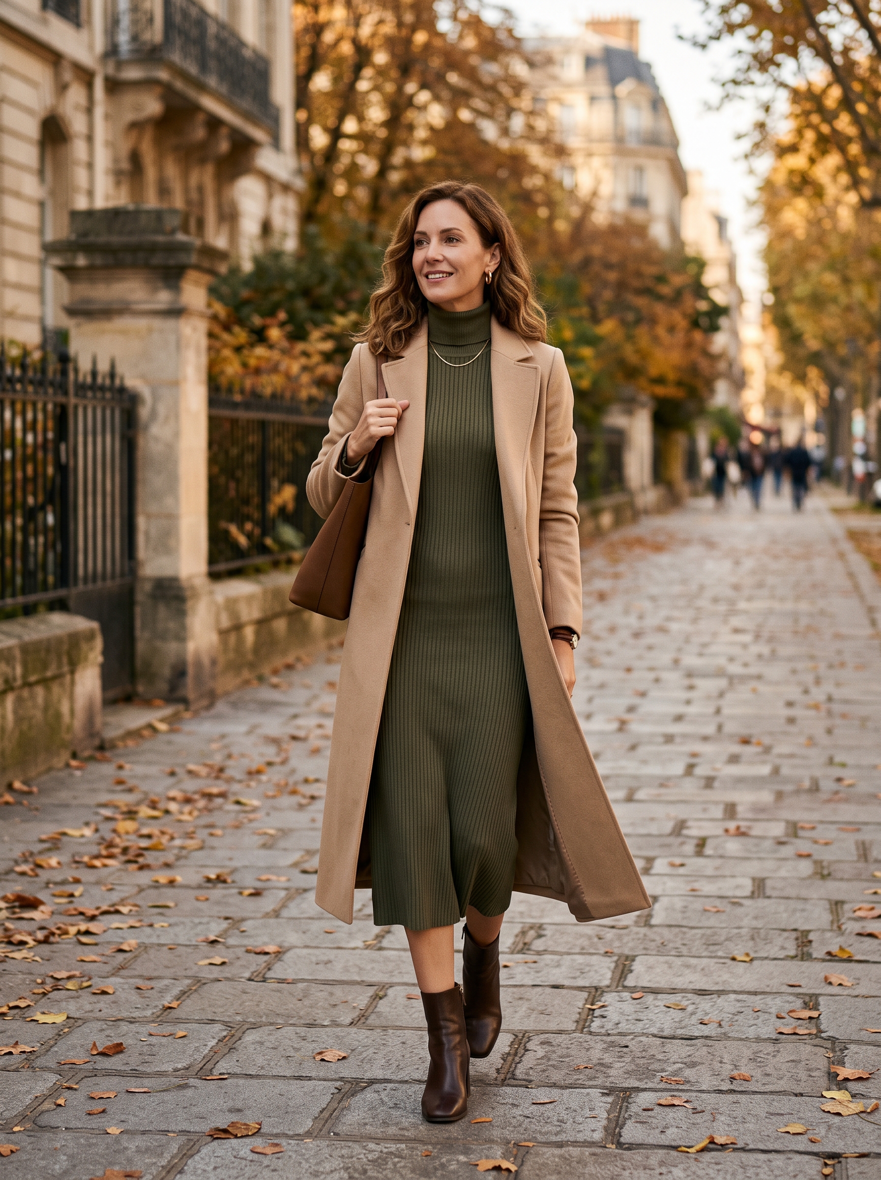 Knit Midi Dress With Longline Coat