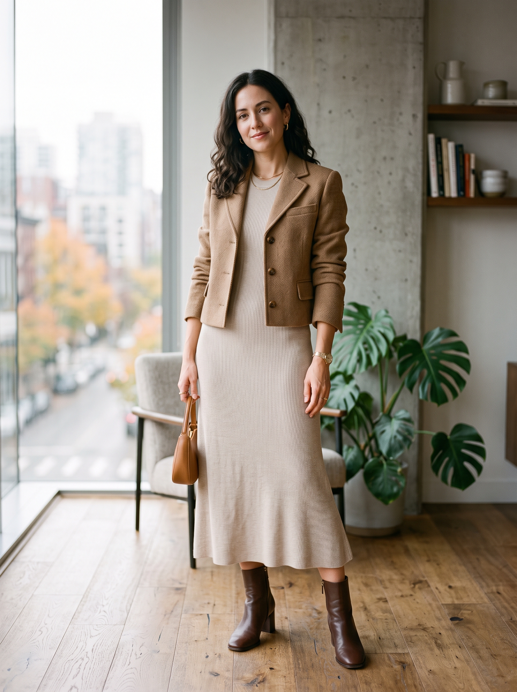 Knit Midi Dress With a Cropped Jacket