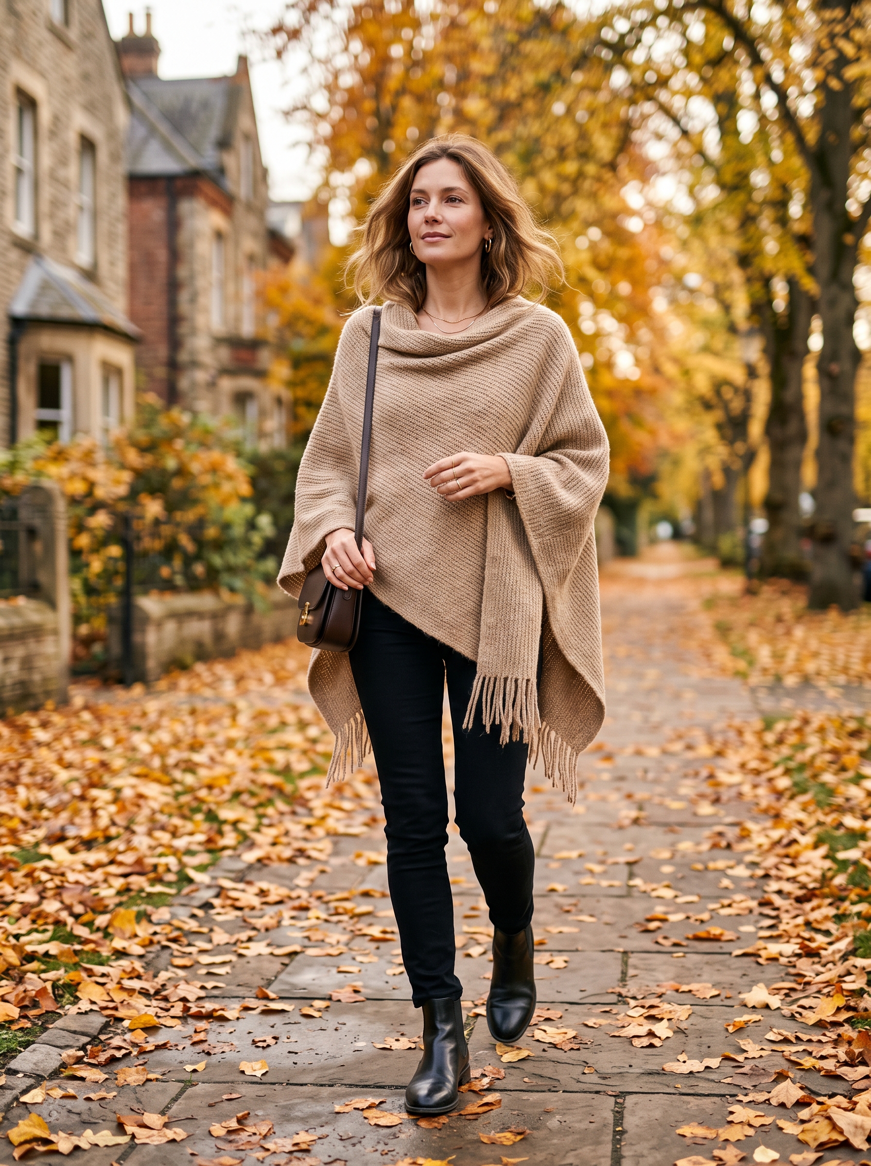 Knit Poncho With Slim Black Jeans
