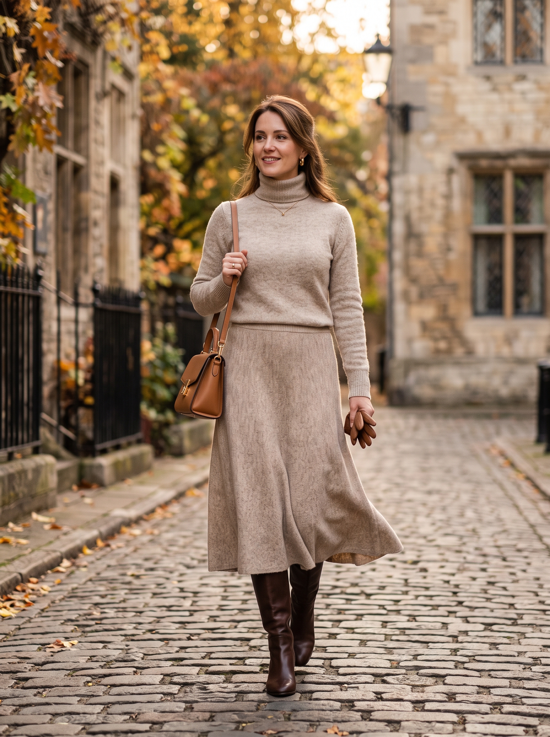 Knit Skirt Set With Knee-High Boots