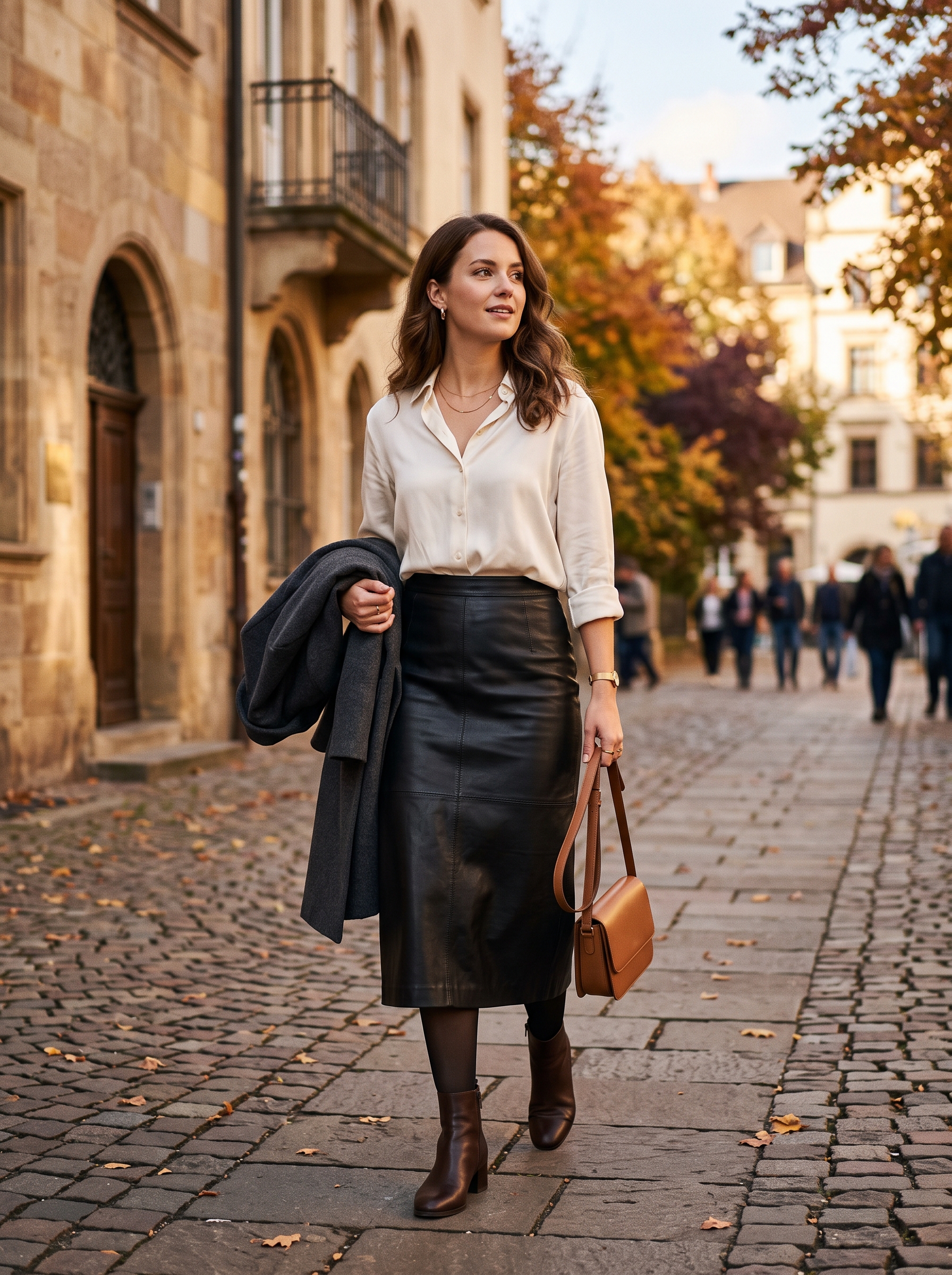Leather Midi Skirt With a Soft Button-Down