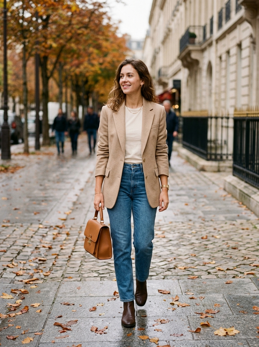 Lightweight Blazer With a Tee and Straight Jeans