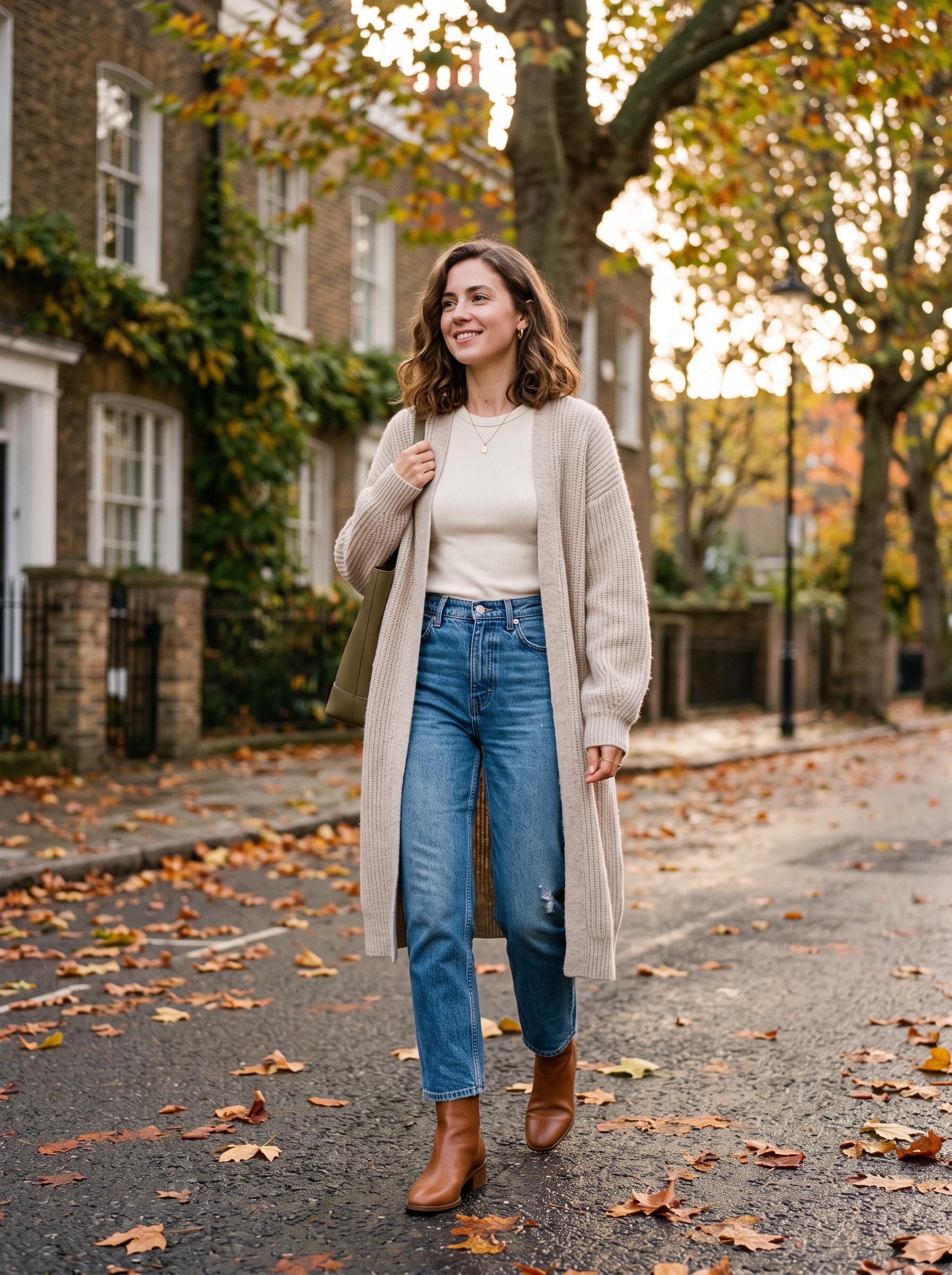 Long Cardigan With High-Rise Straight Jeans