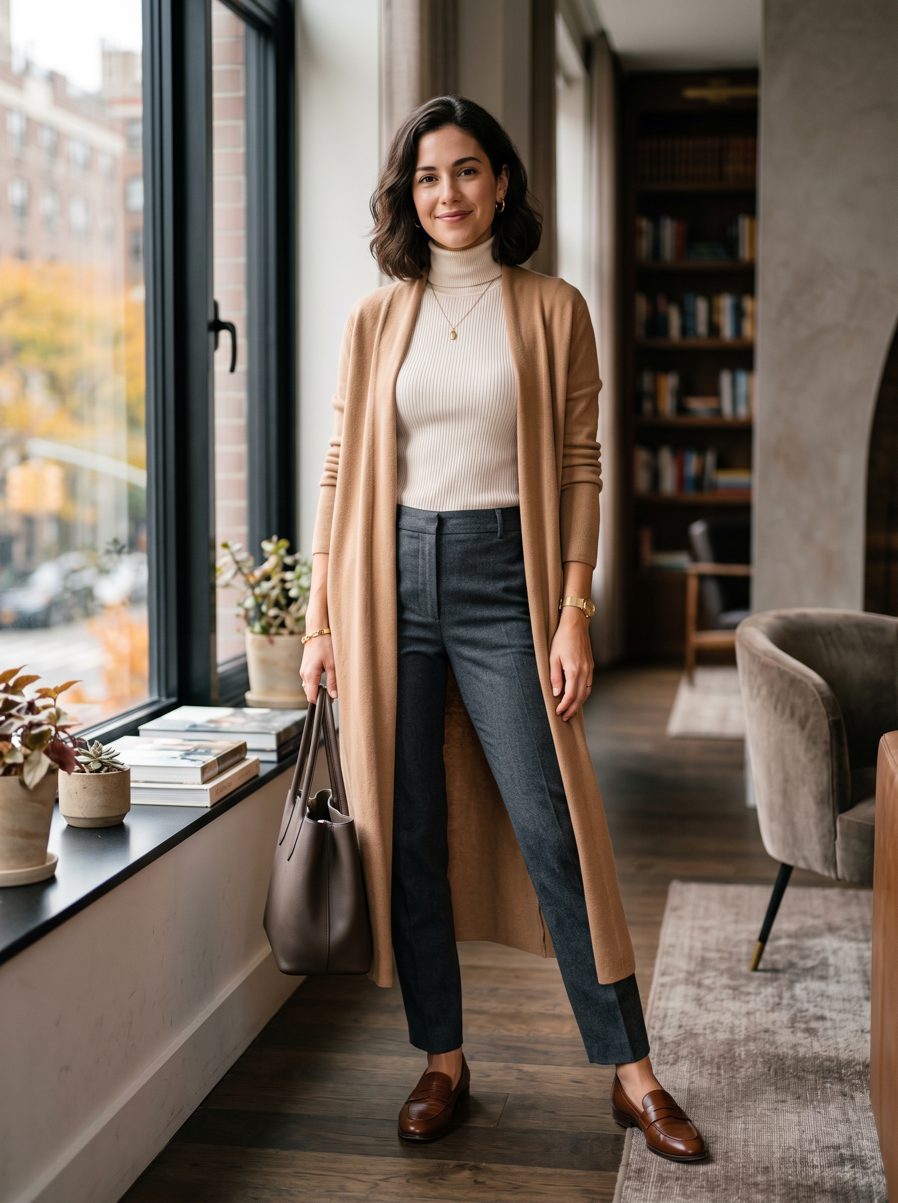 Long Cardigan With Slim Tailored Trousers