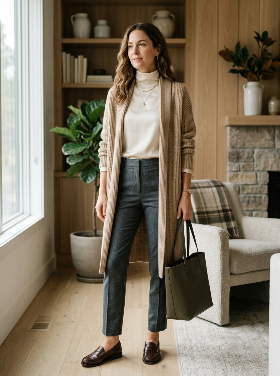 Long Cardigan With Slim Trousers