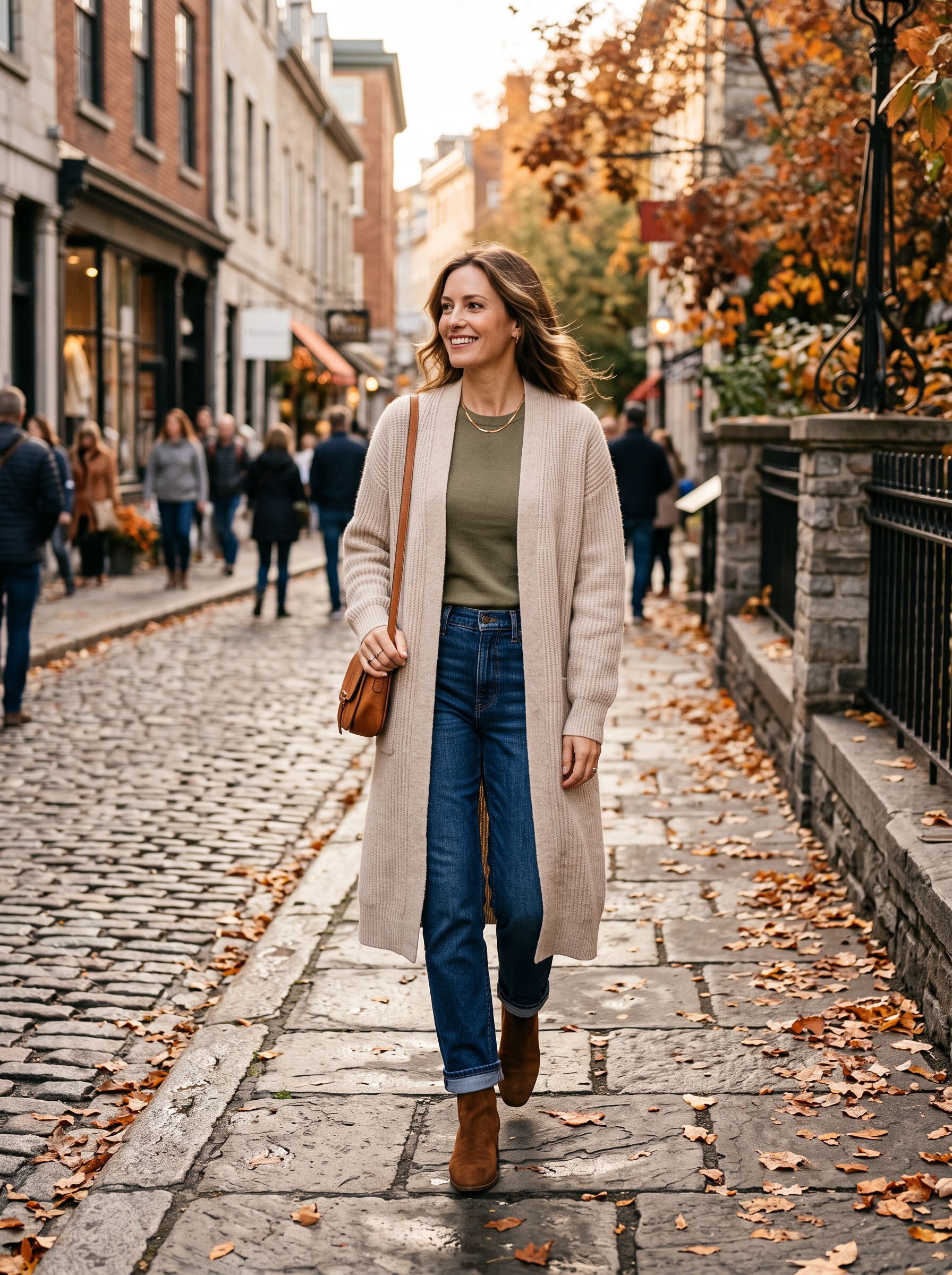 Long Cardigan With Straight-Leg Jeans