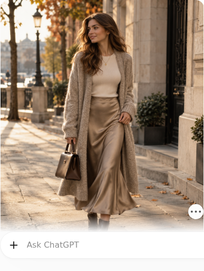 Long Cardigan With a Satin Midi Skirt