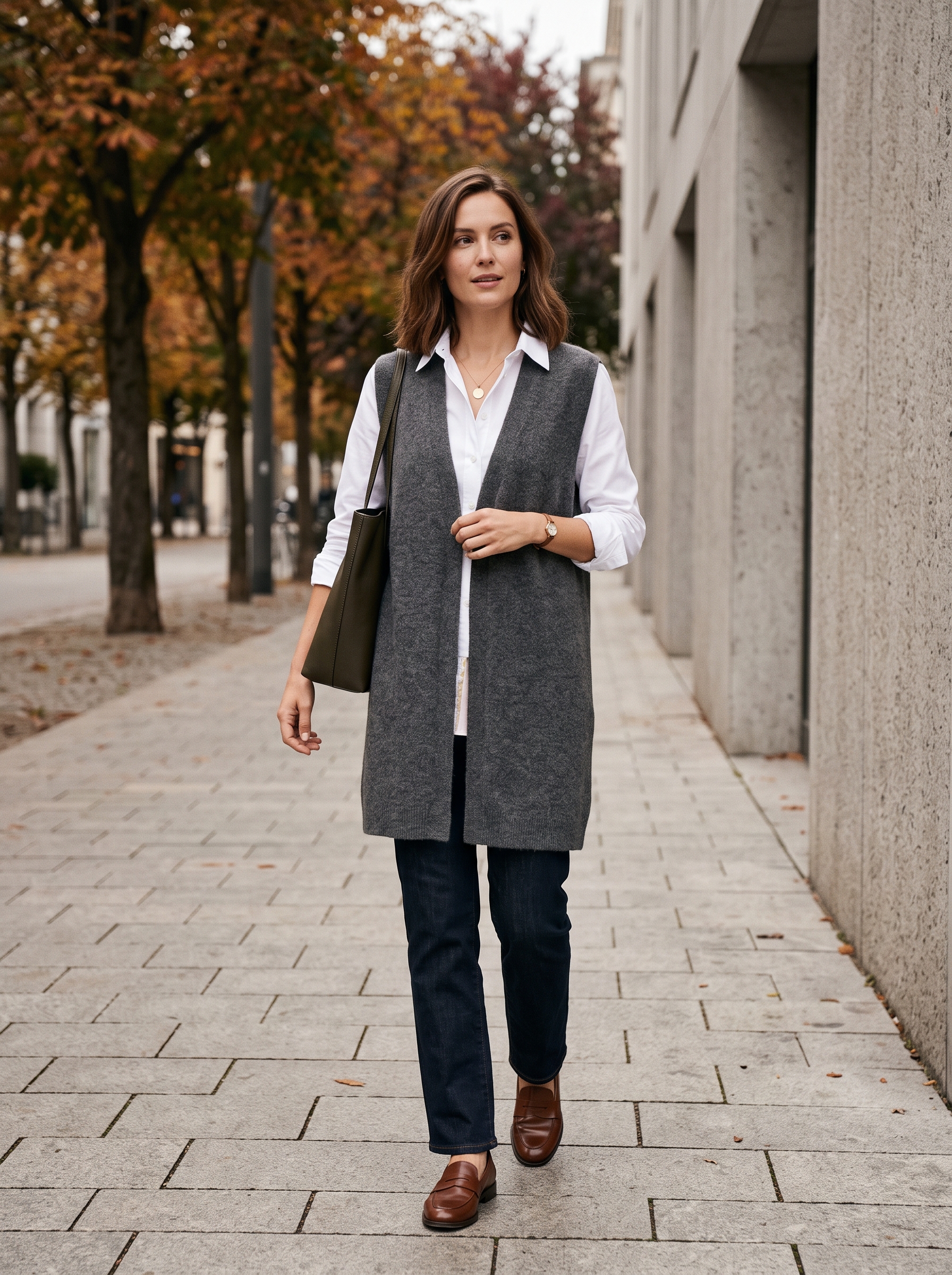 Long Sweater Vest With Crisp Shirt