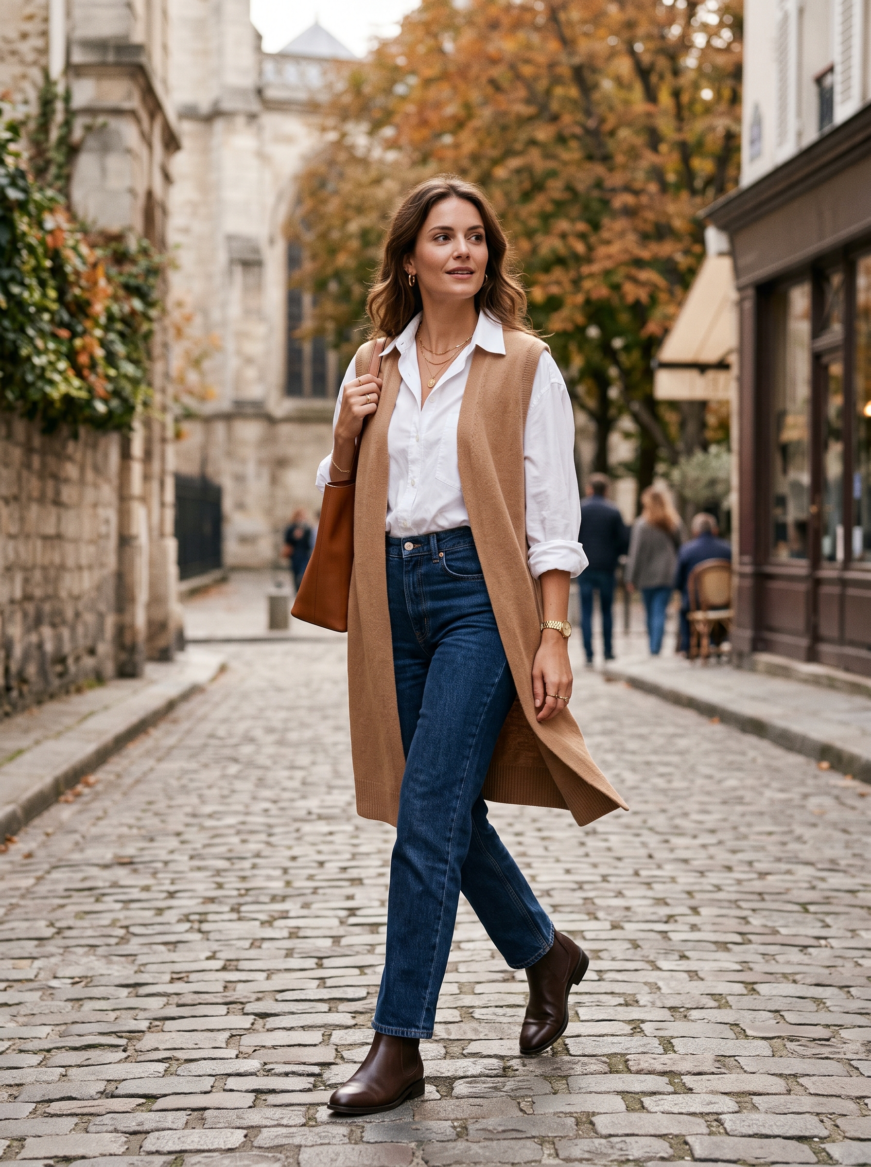 Long Sweater Vest With a Button-Down Shirt