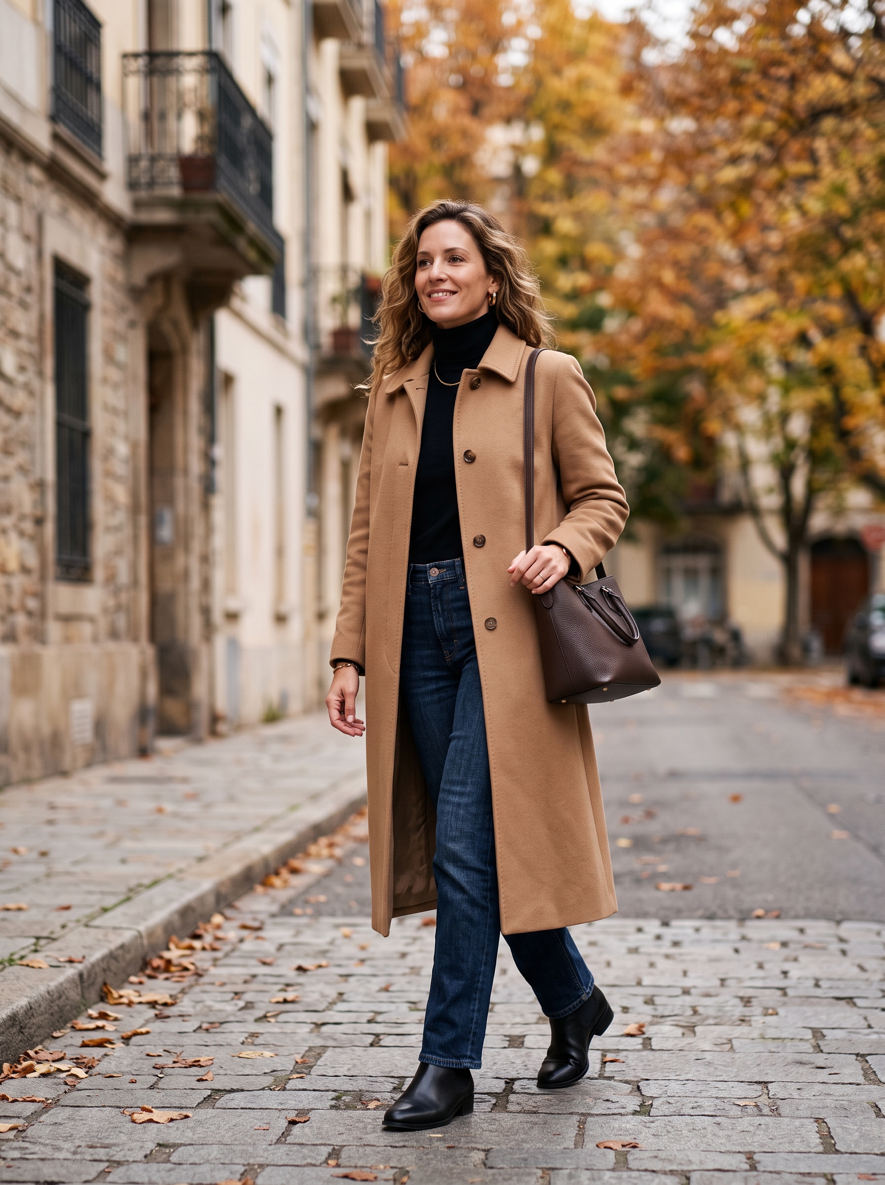 Long Wool Coat With Jeans and a Turtleneck