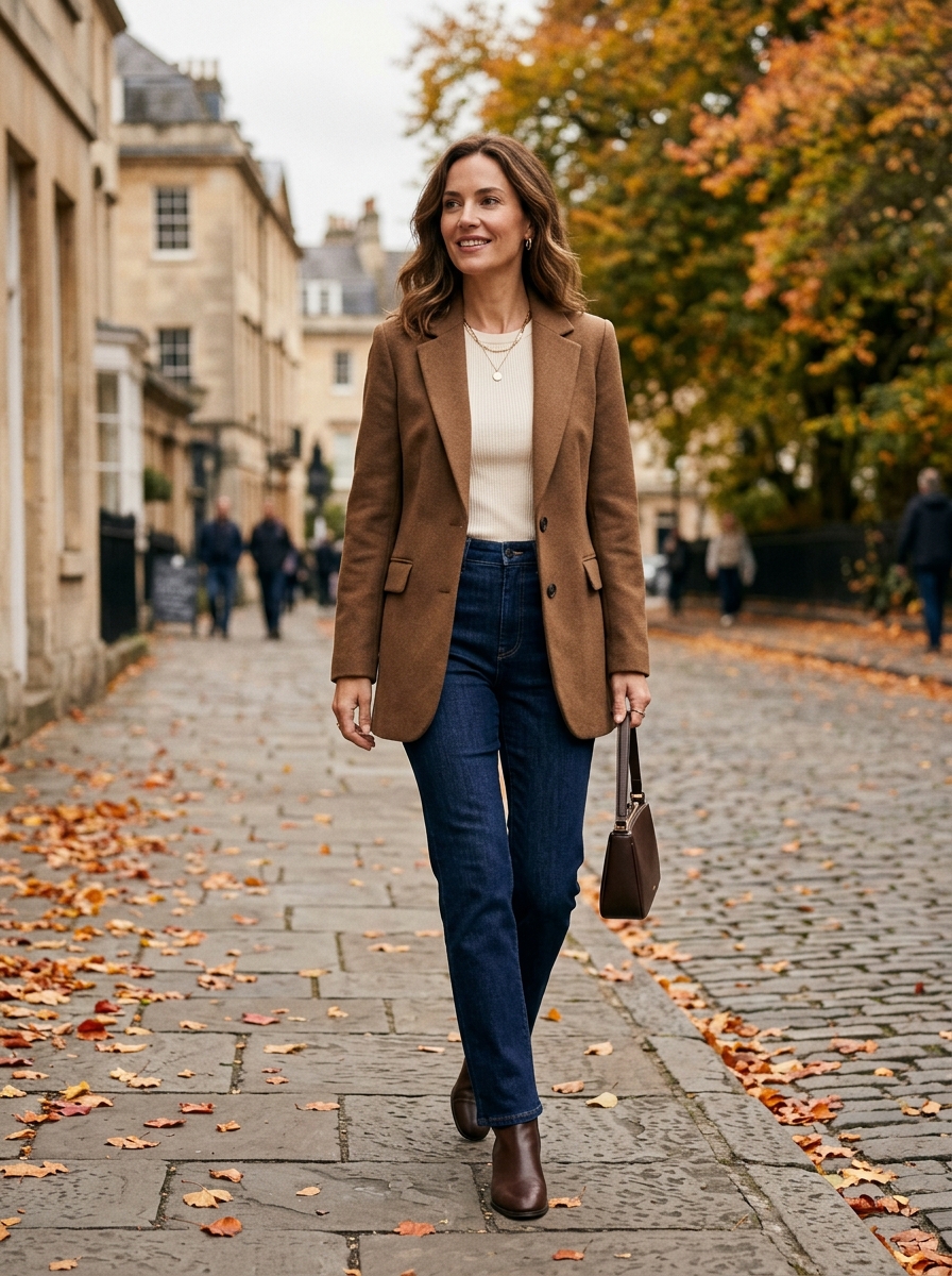 Longline Blazer With Dark Wash Denim