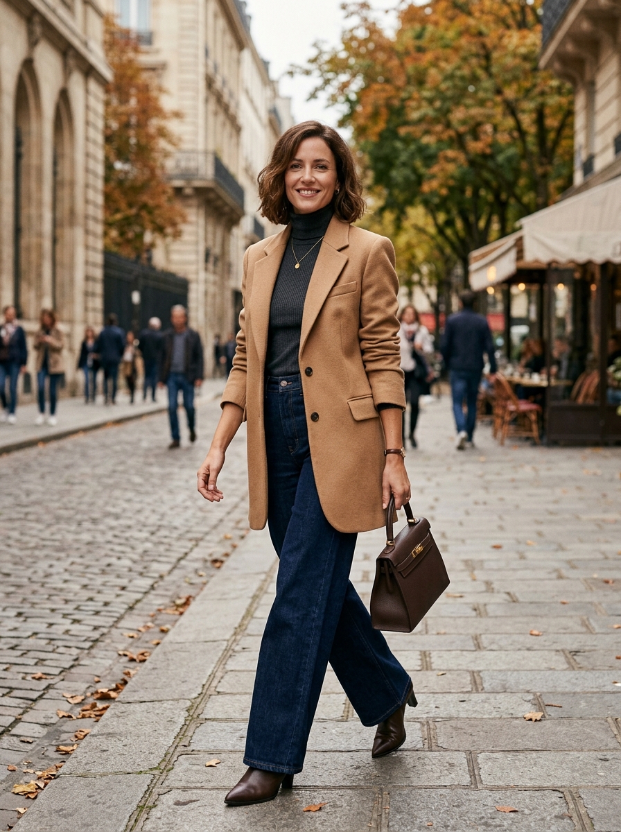 Longline Blazer With Wide-Leg Jeans