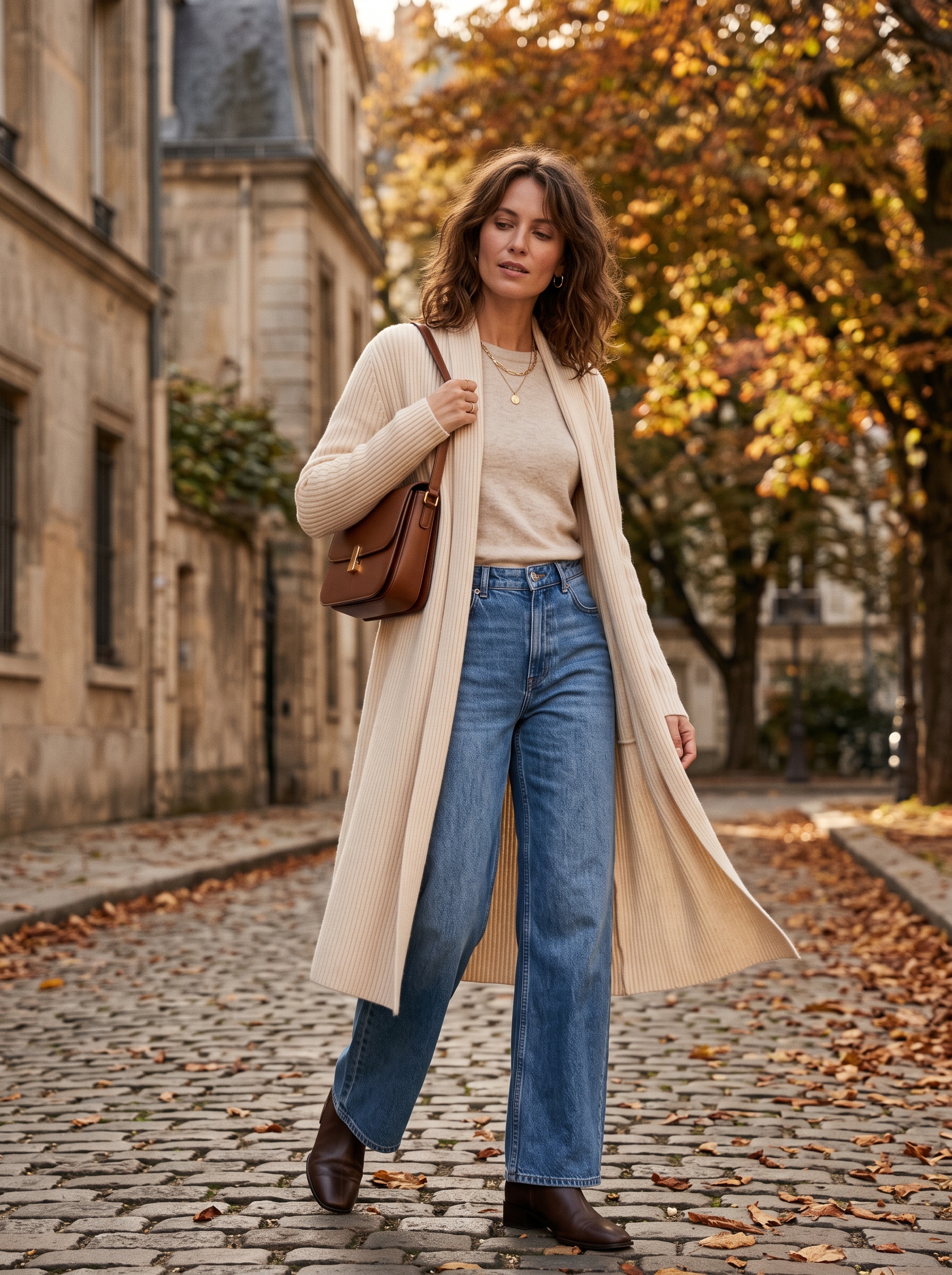 Longline Cardigan With Wide-Leg Jeans