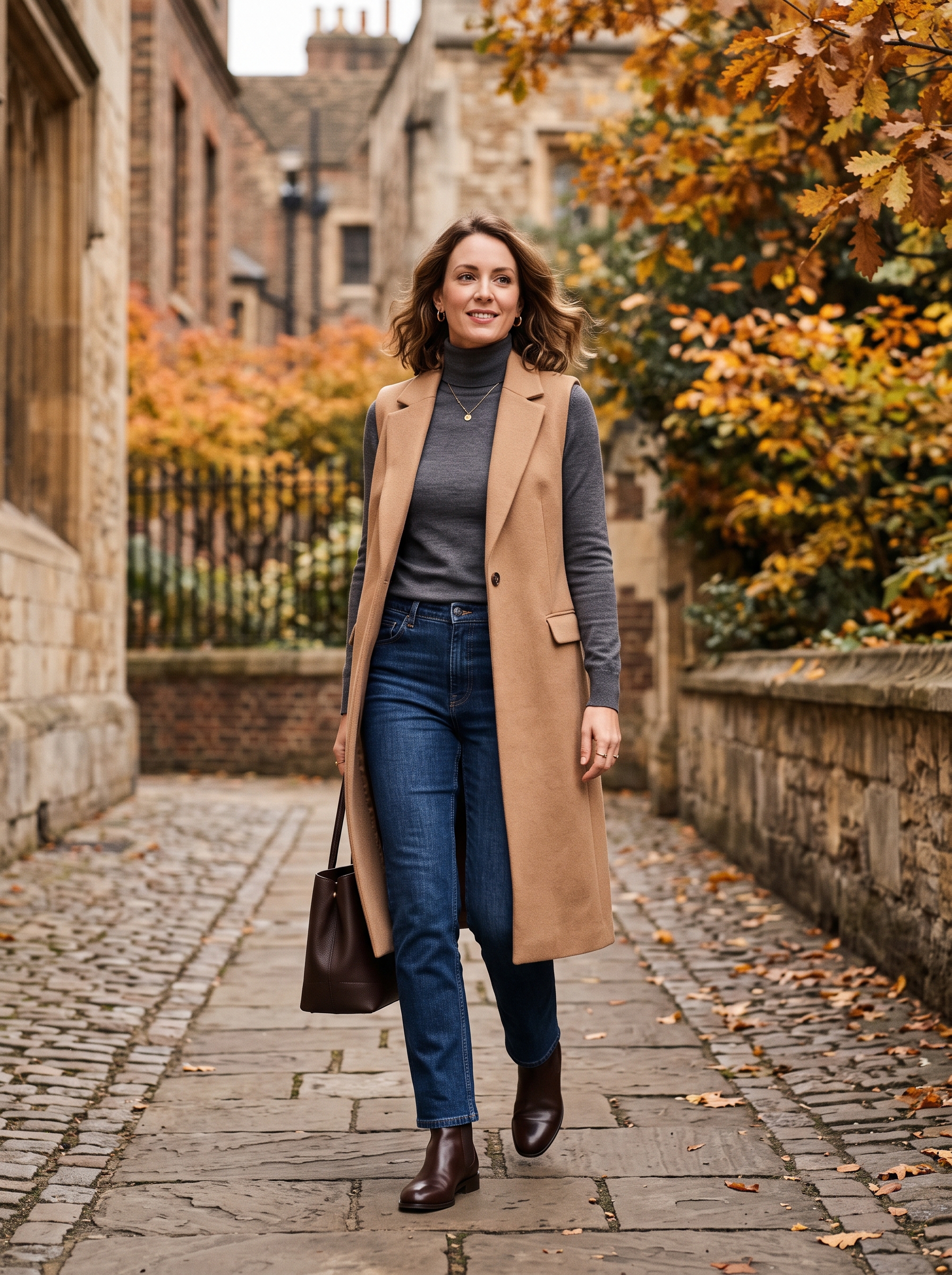 Longline Vest With Knit Top and Jeans
