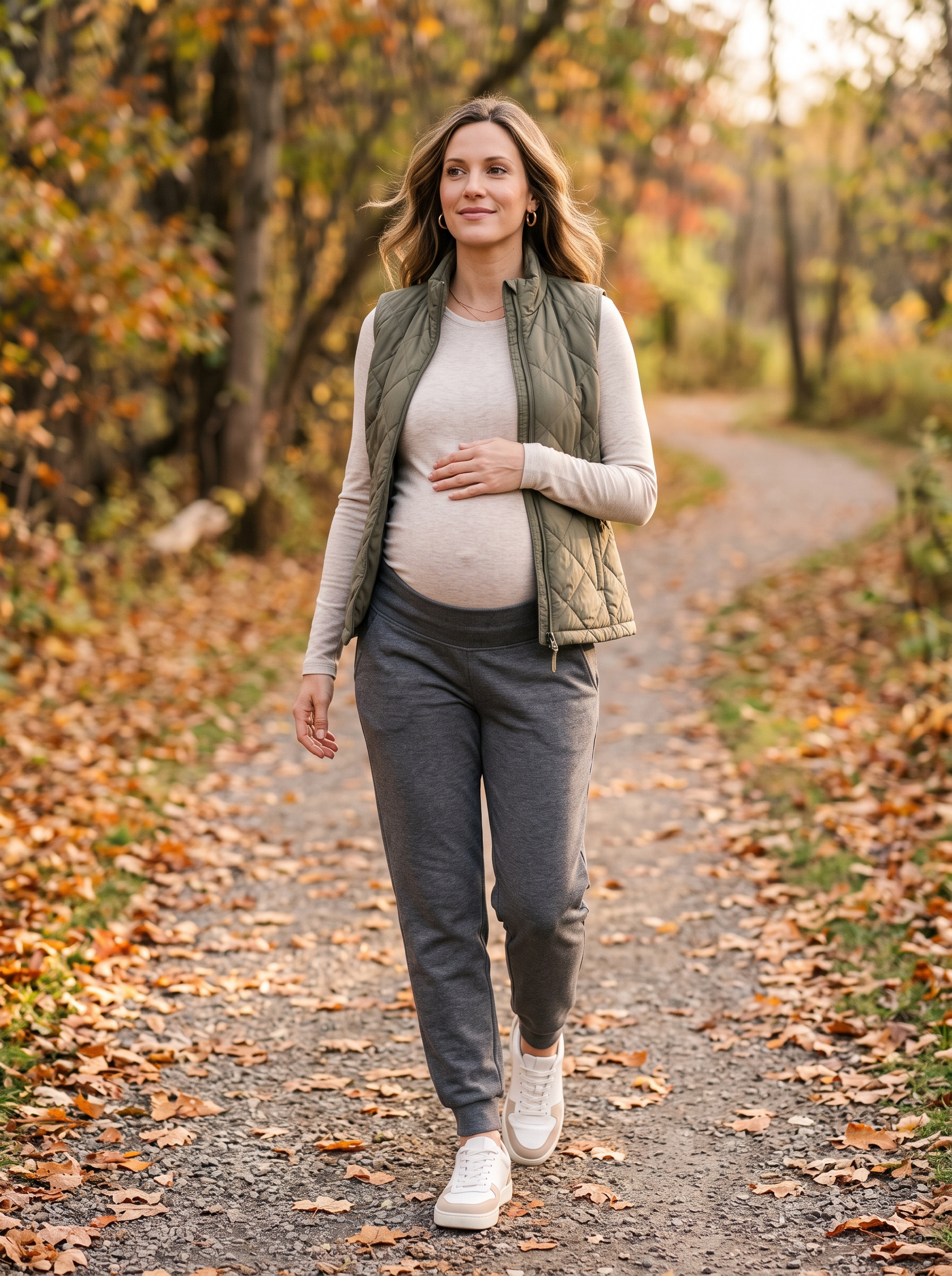 Maternity Joggers With a Quilted Vest