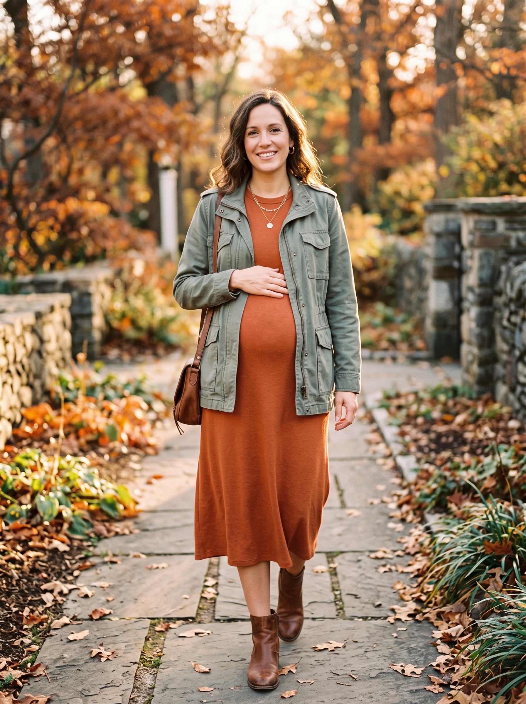 Maternity Midi Dress With Utility Jacket
