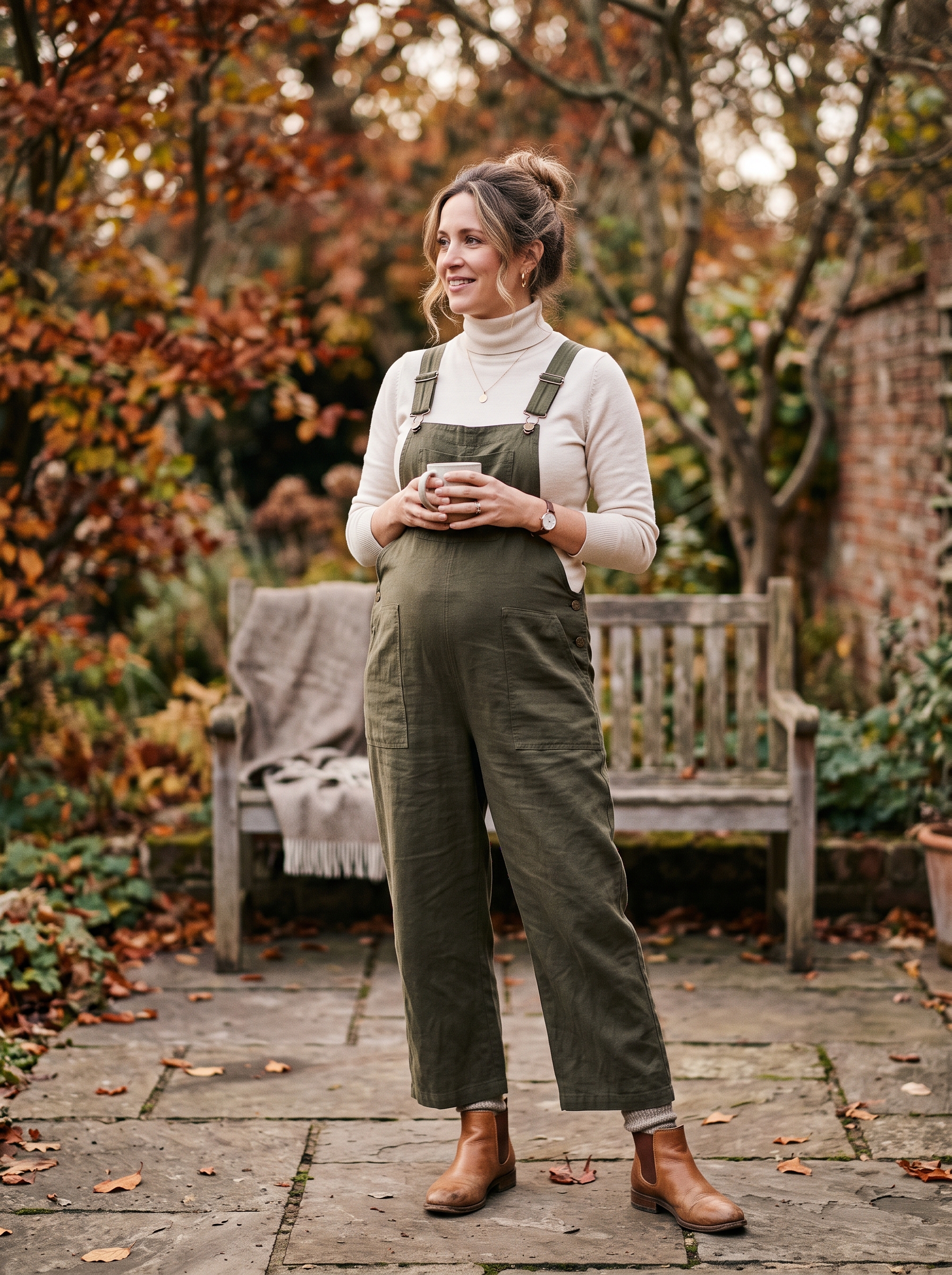 Maternity Overalls With a Lightweight Turtleneck