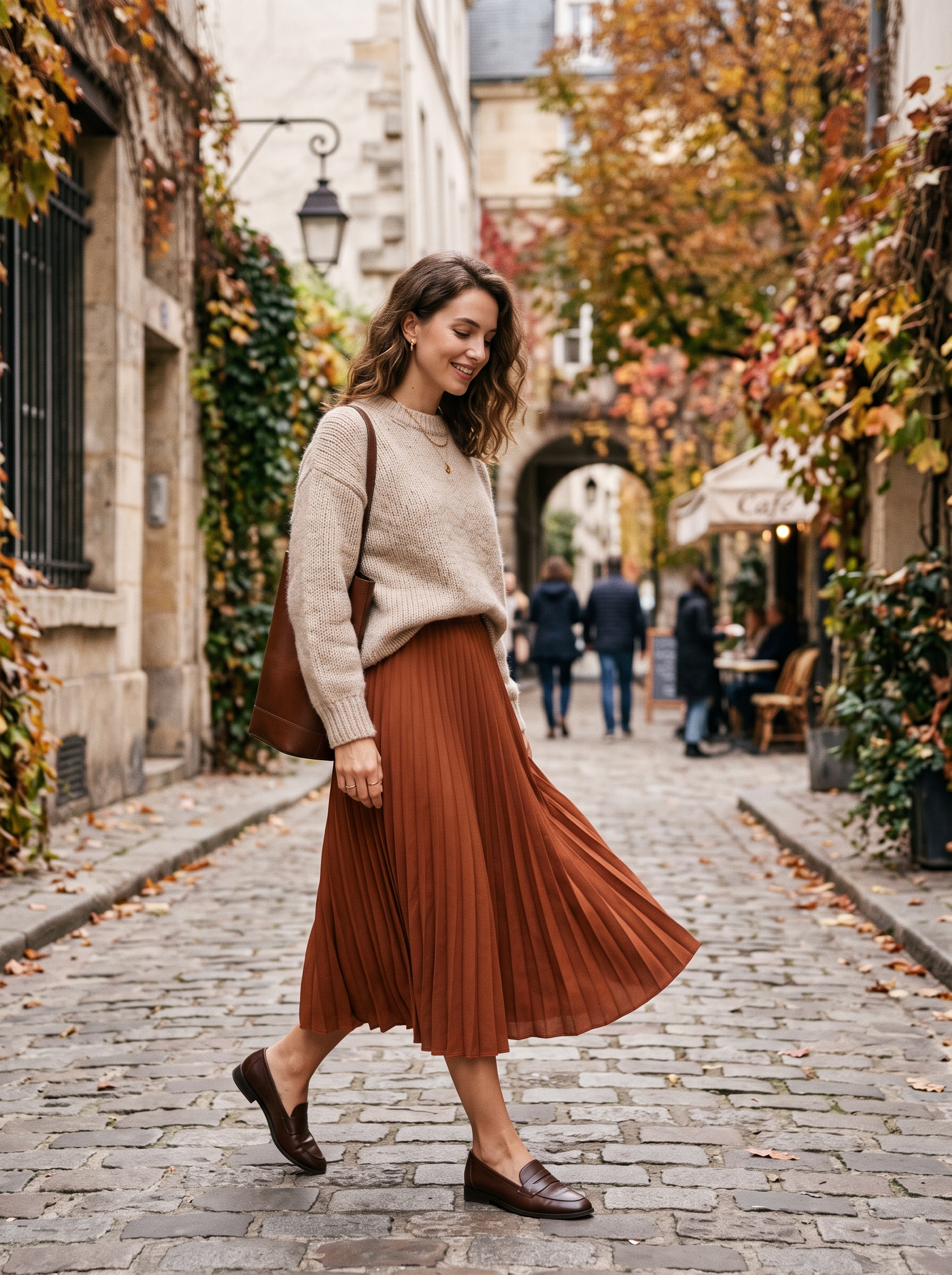 Midi Skirt With Relaxed Knit Sweater