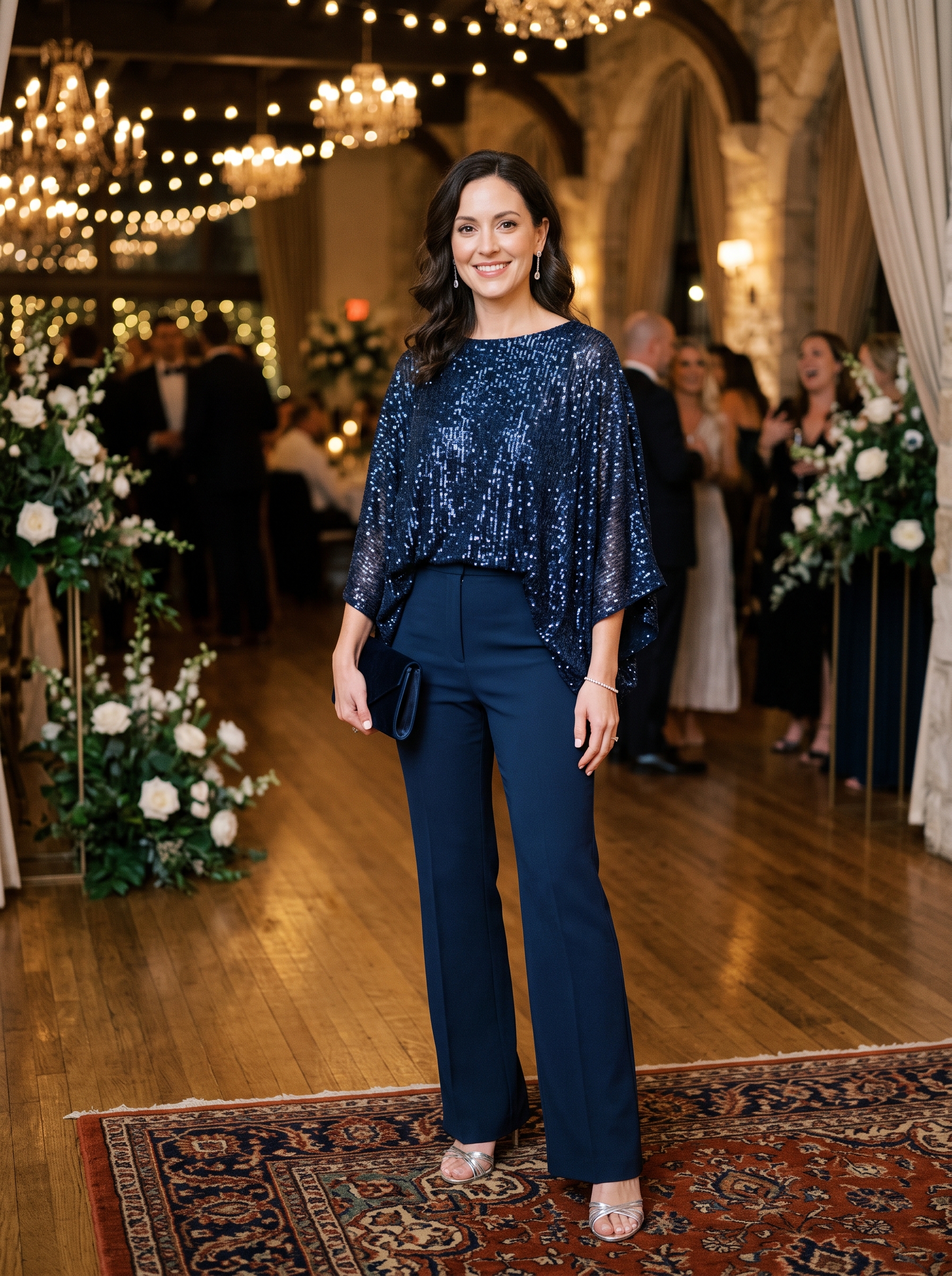 Midnight Blue Pants With Sequin Kimono Top
