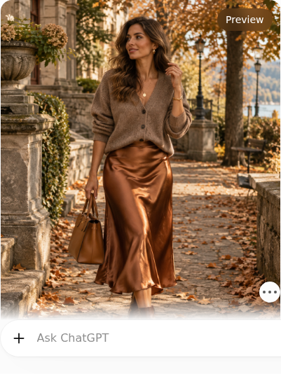 Mocha Cardigan With Copper Satin Midi Skirt