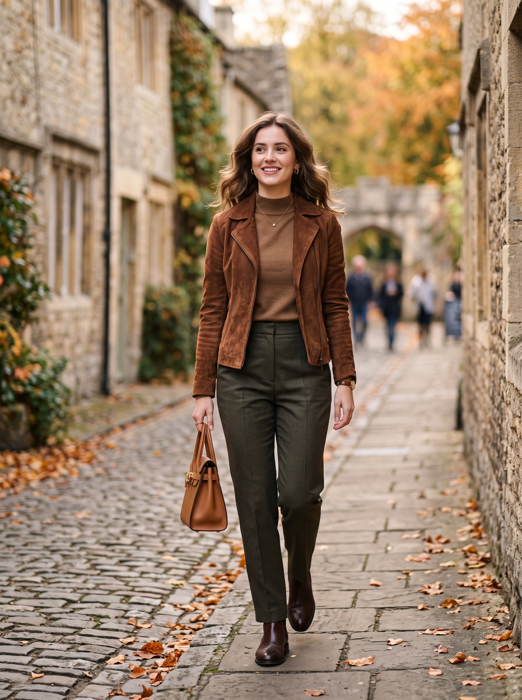 Mock-Neck Sweater With Suede Jacket and Trousers