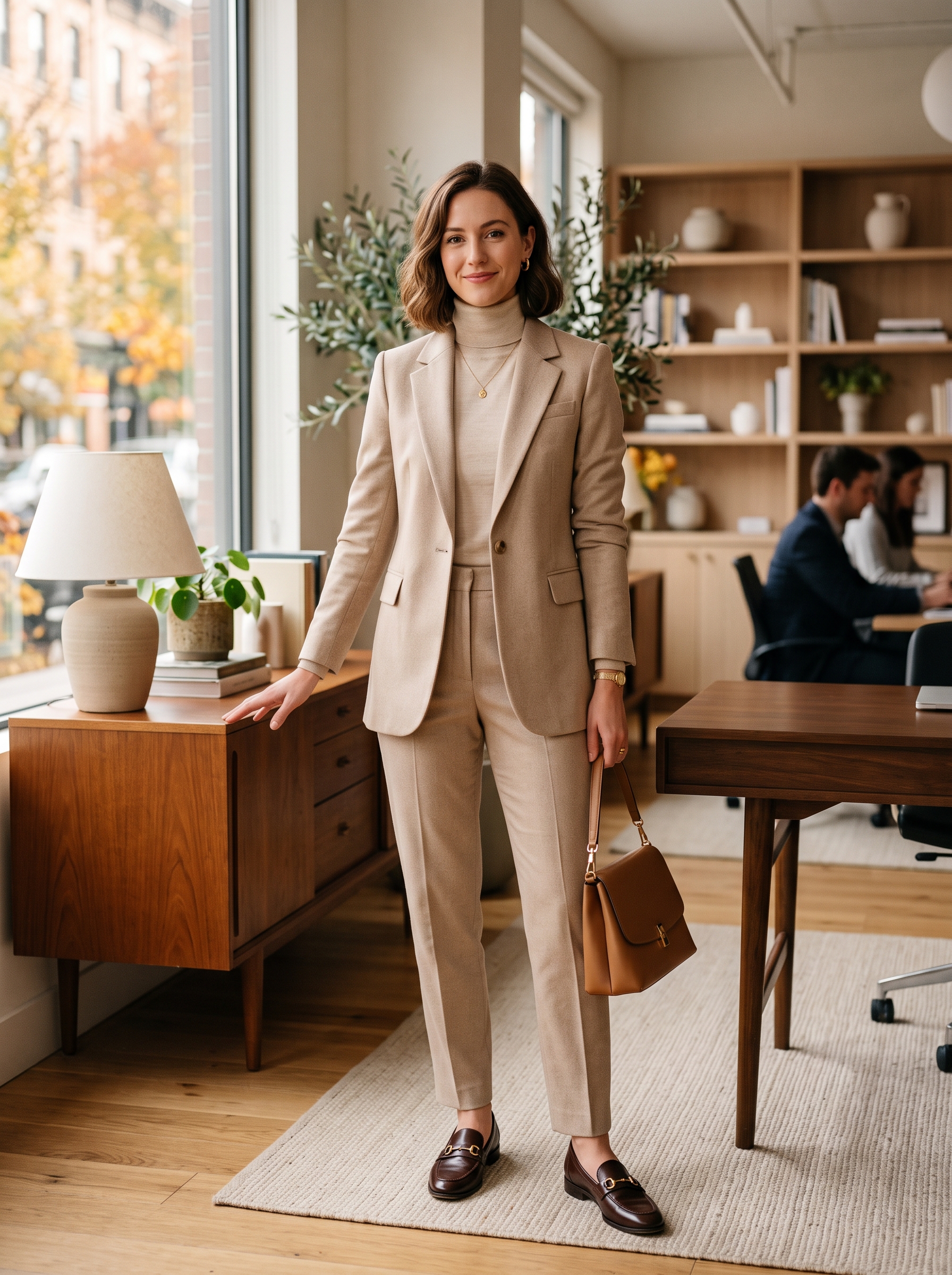 Monochrome Beige Suit With Fine Knit