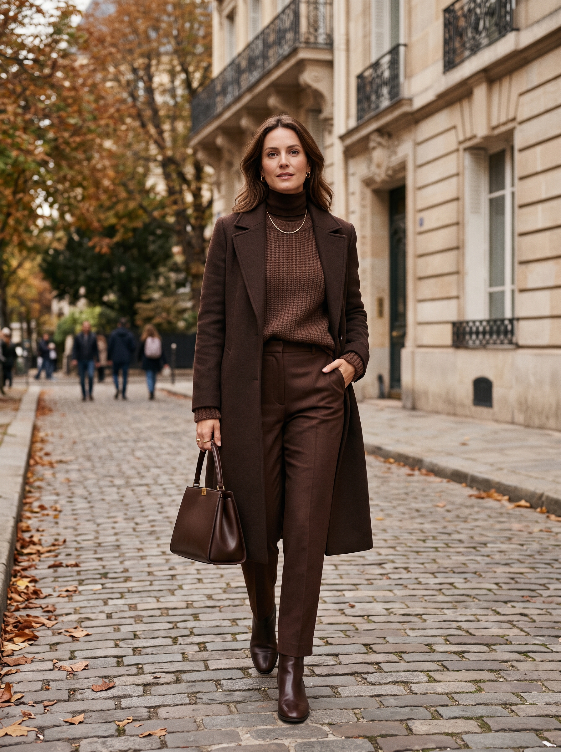 Monochrome Chocolate Layers With Tailored Pants