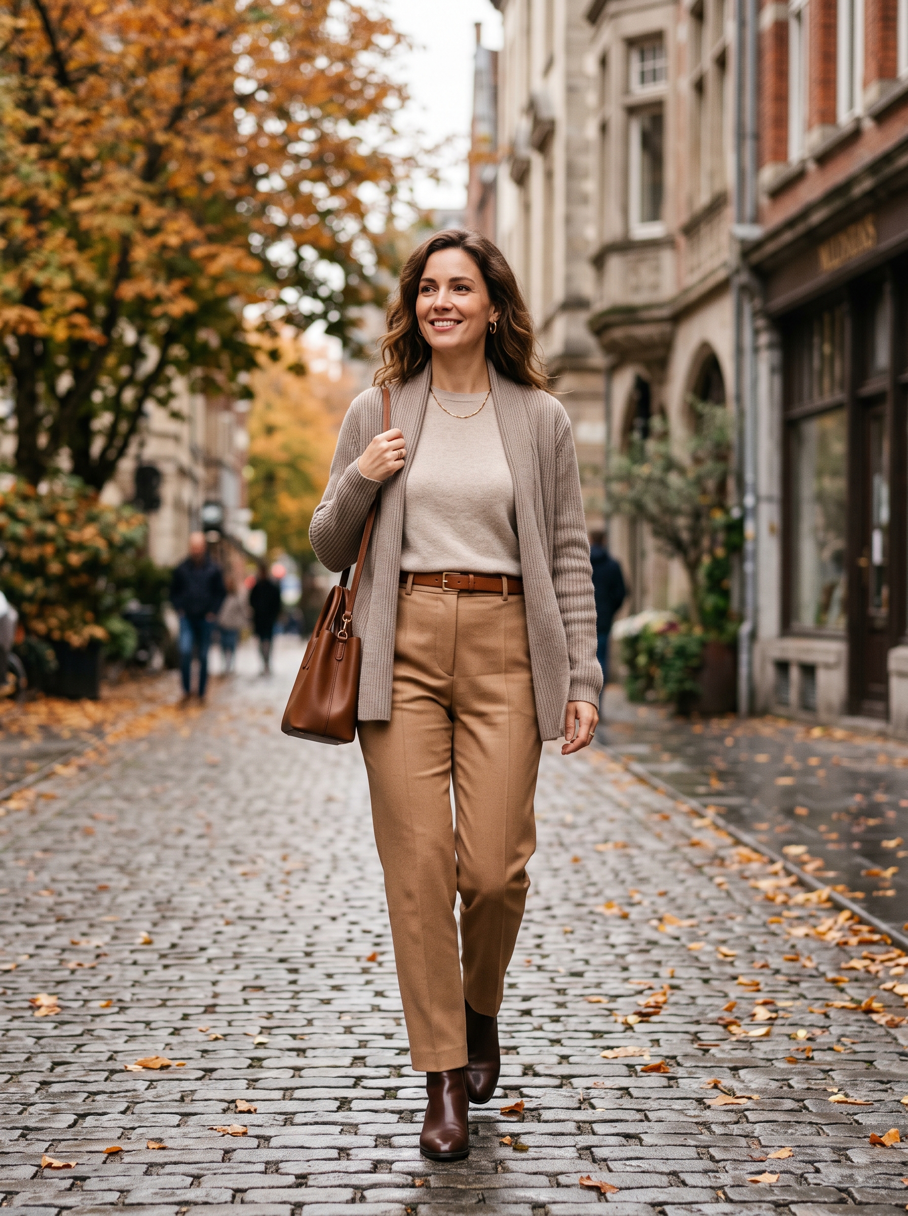 Monochrome Knit Layers With Tailored Pants