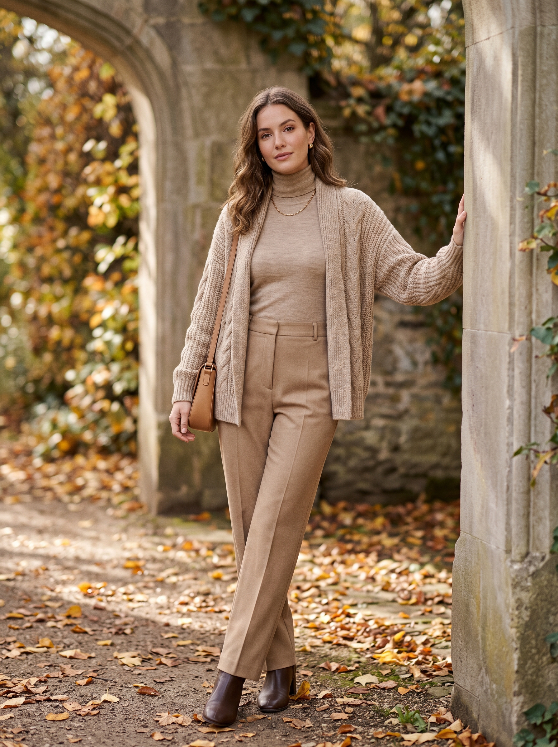Monochrome Knit Layers With Tailored Pants
