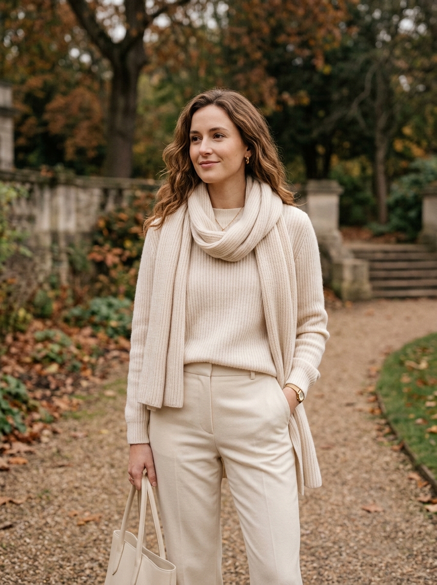 Monochrome Knit Layers With Tailored Pants