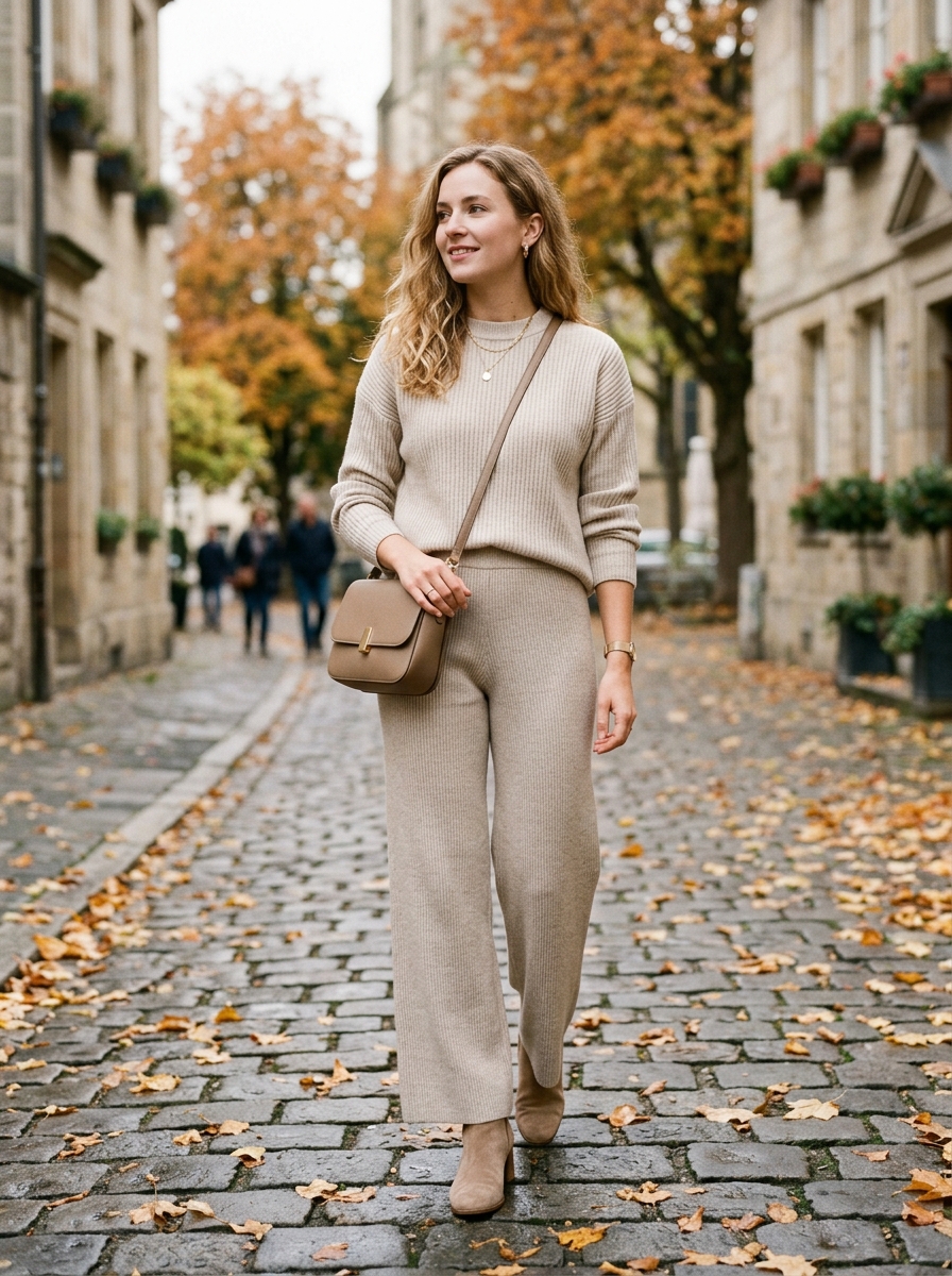 Monochrome Knit Set With Ankle Boots