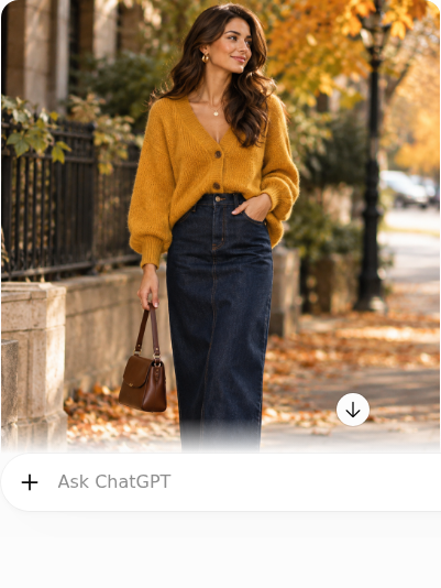Mustard Cardigan With Dark Denim Skirt