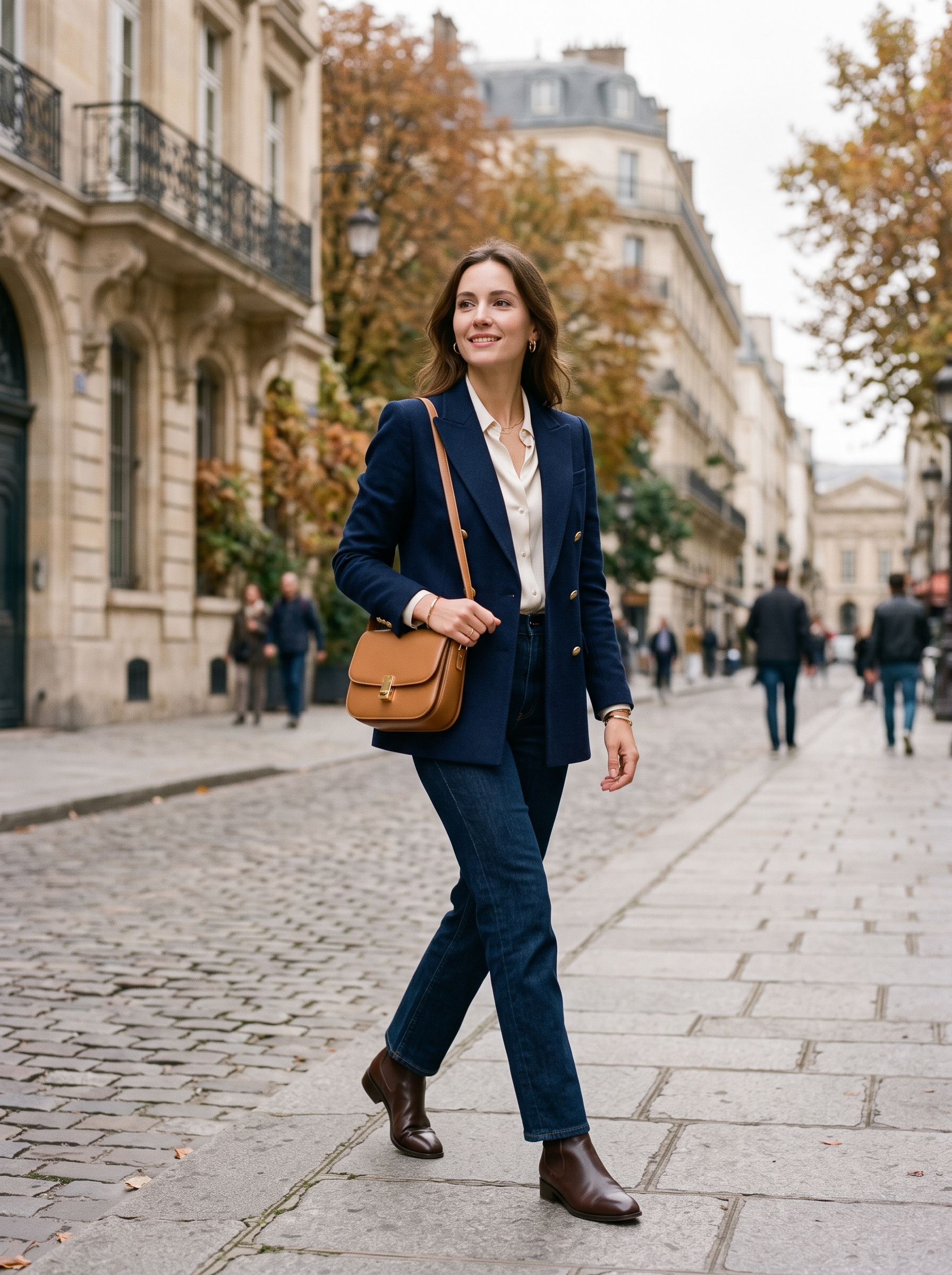 Navy Blazer With Dark Straight-Leg Jeans