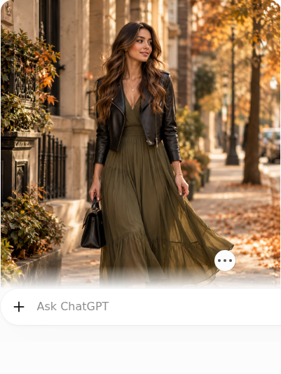 Olive Midi Dress With a Cropped Moto Jacket