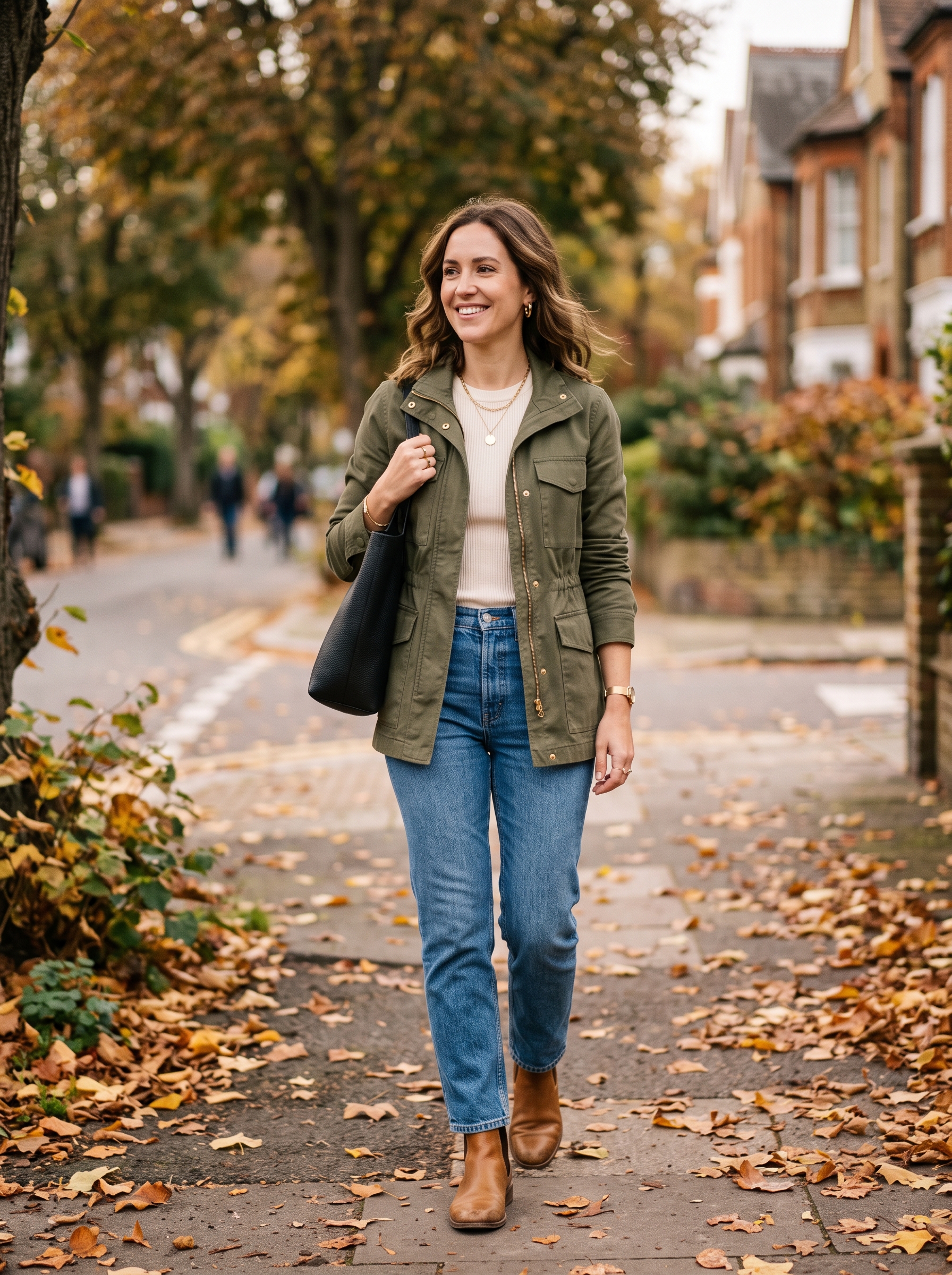 Olive Utility Jacket With Straight-Leg Jeans